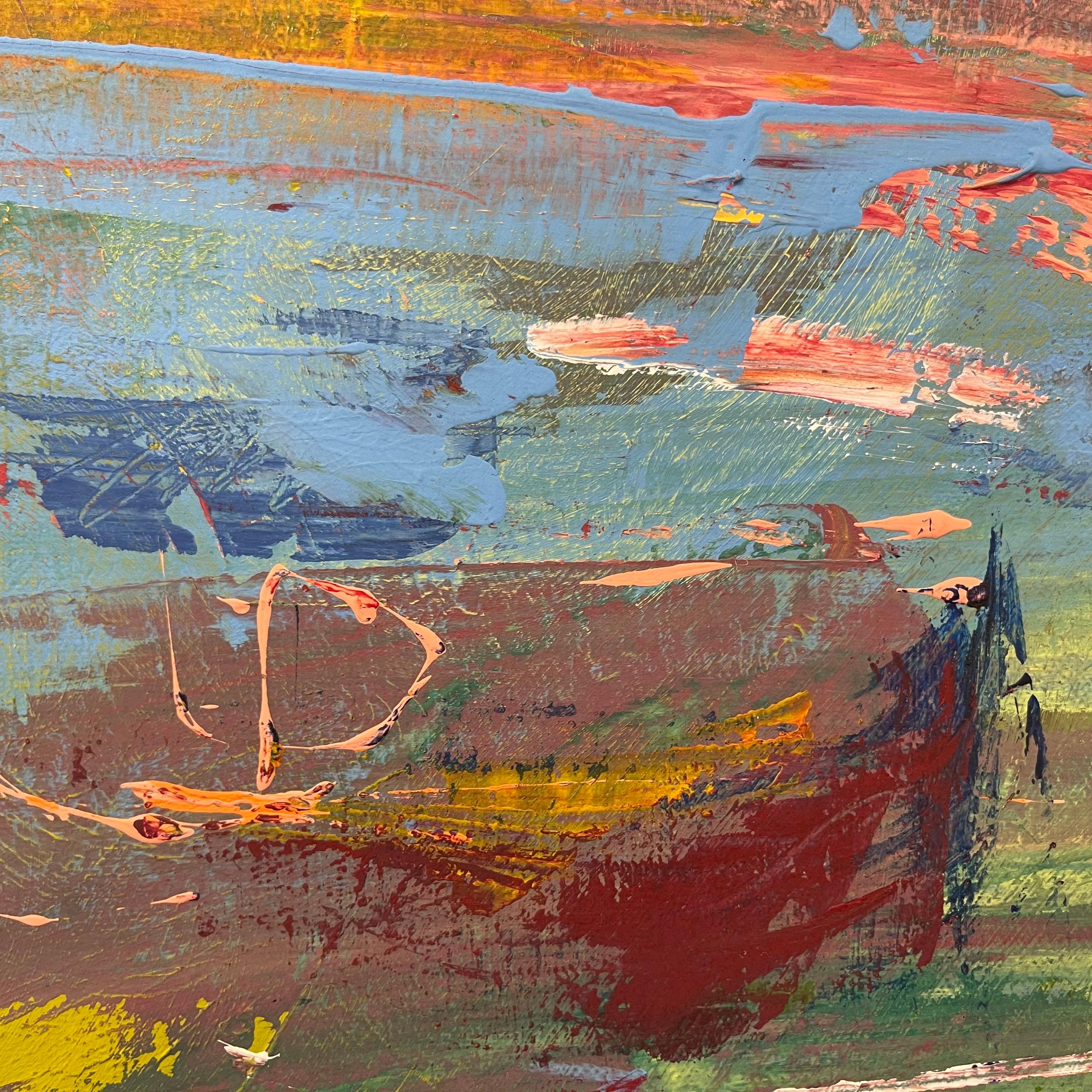 Abstrakte blau-orange-rote See-Sonnenuntergang-Landschaft des zeitgenössischen britischen Künstlers im Angebot 15
