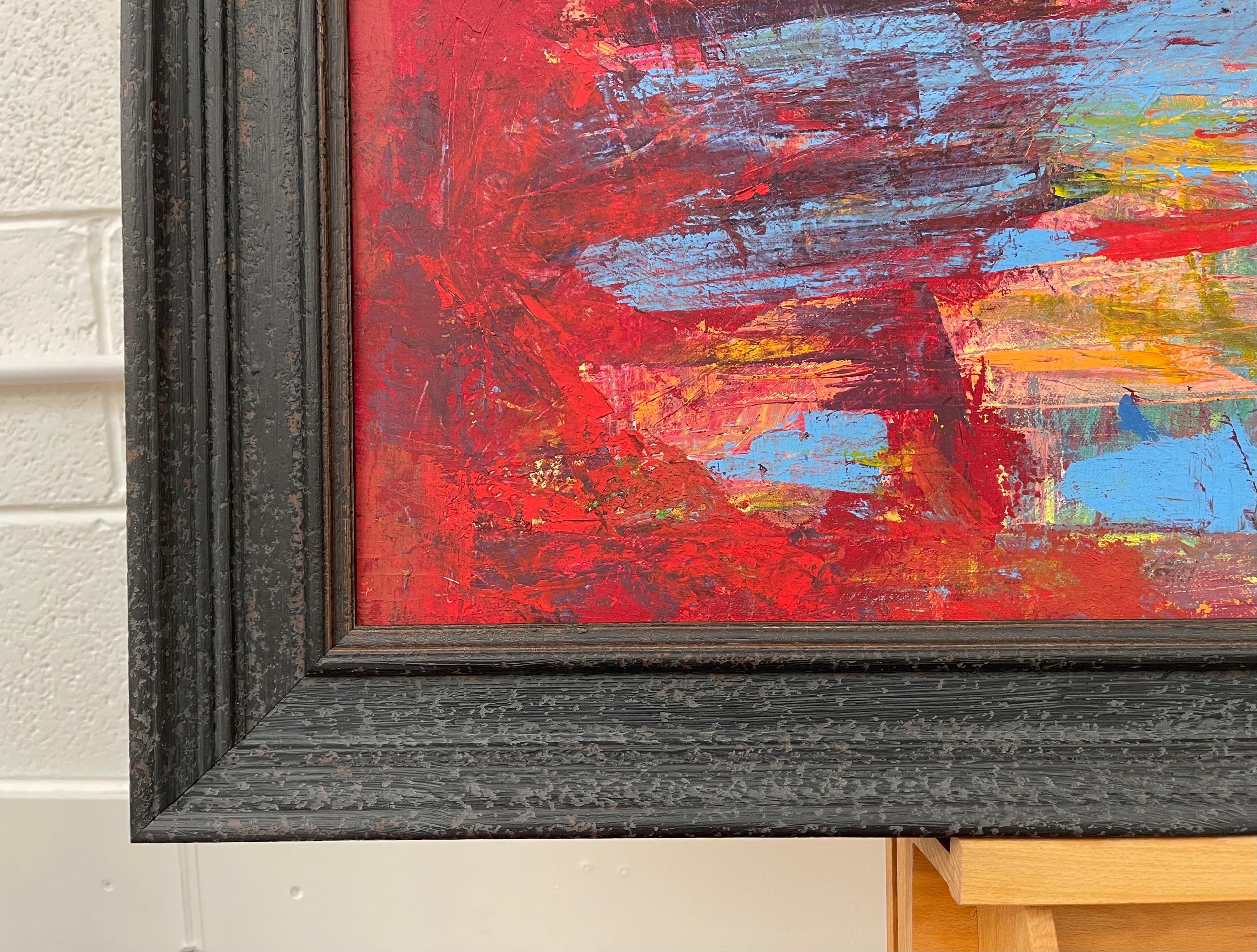 Paysage de coucher de soleil abstrait en bleu, orange et rouge par l'artiste britannique contemporain en vente 6