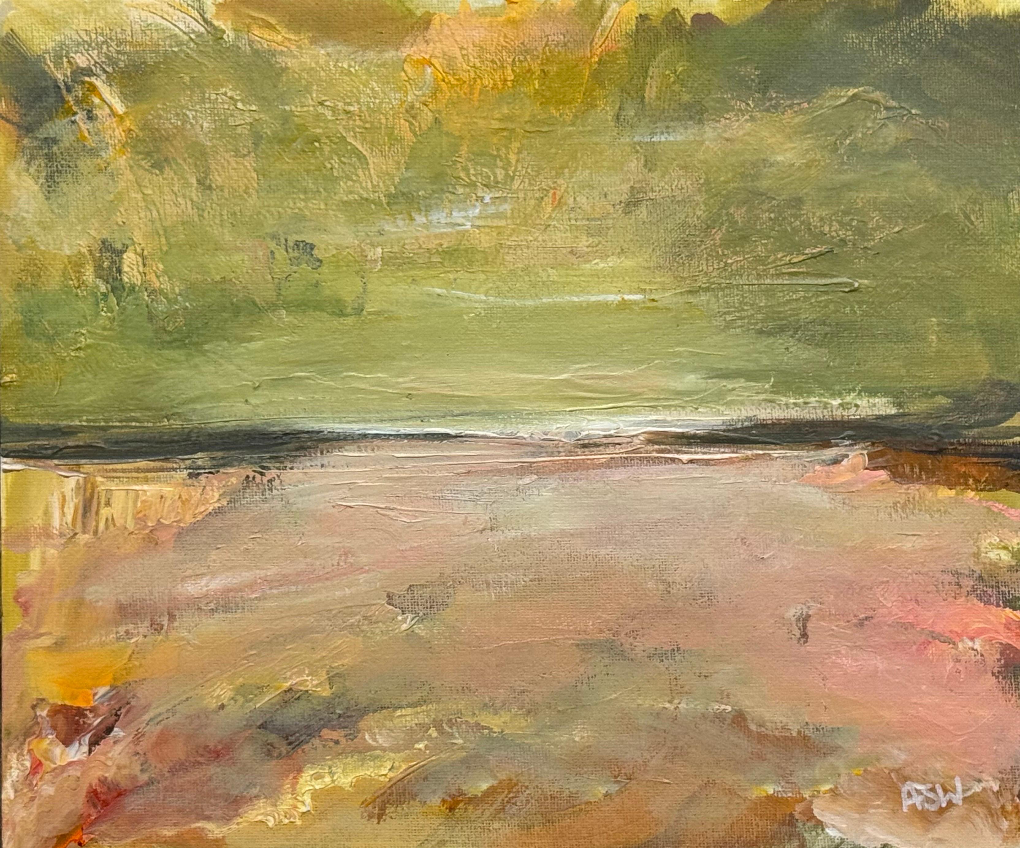Abstrakter Expressionismus eines zeitgenössischen britischen Künstlers (Braun), Landscape Painting, von Angela Wakefield