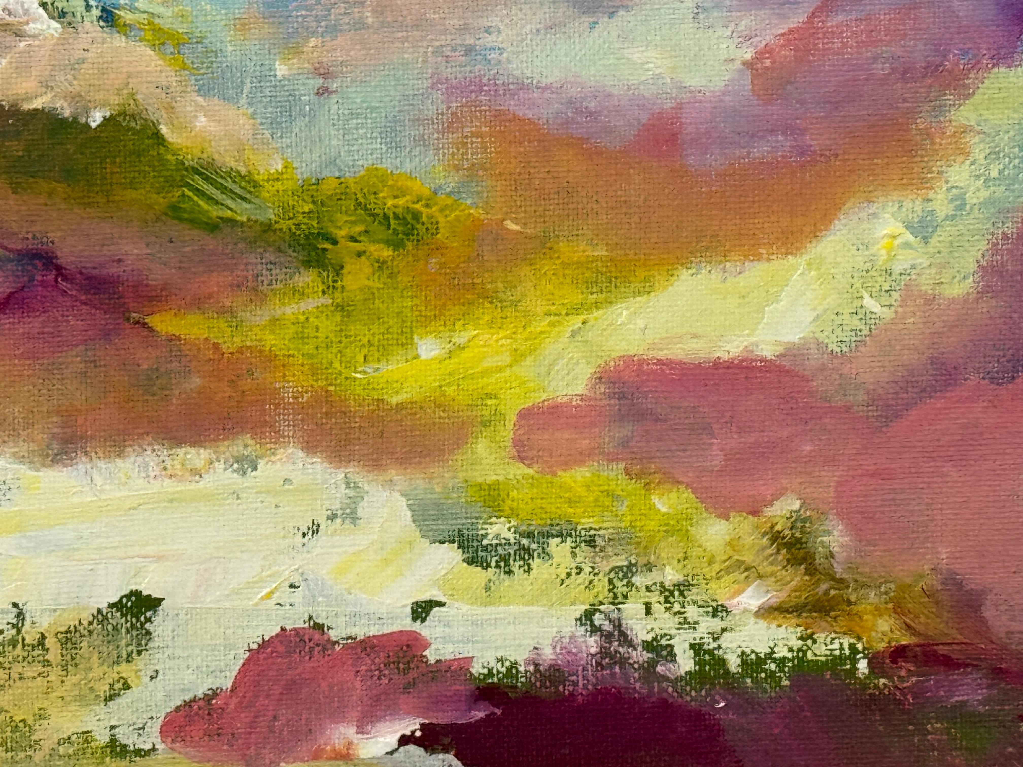 Espressionismo astratto in rosa, giallo e blu di un artista britannico contemporaneo in vendita 6