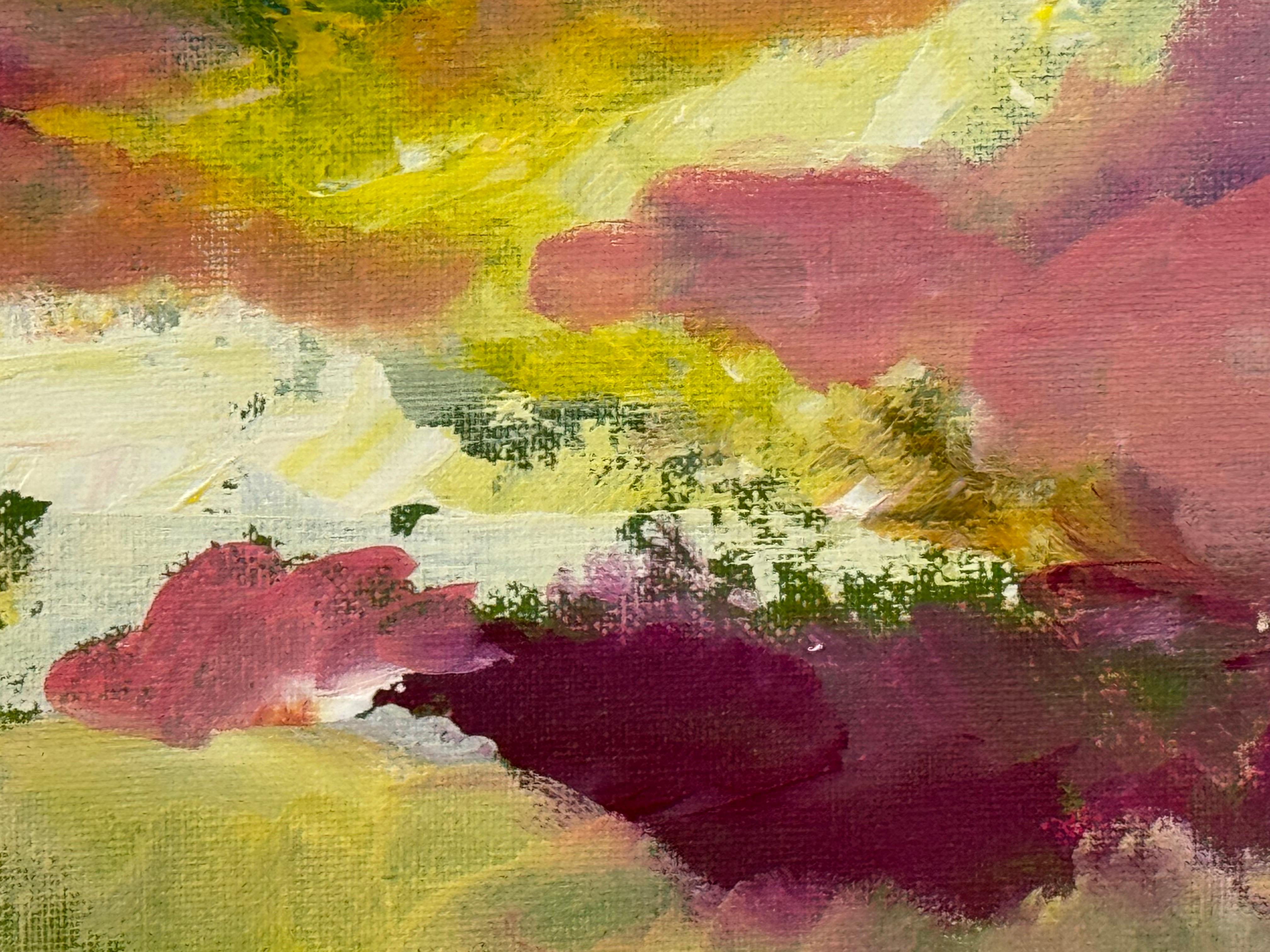 Espressionismo astratto in rosa, giallo e blu di un artista britannico contemporaneo in vendita 7