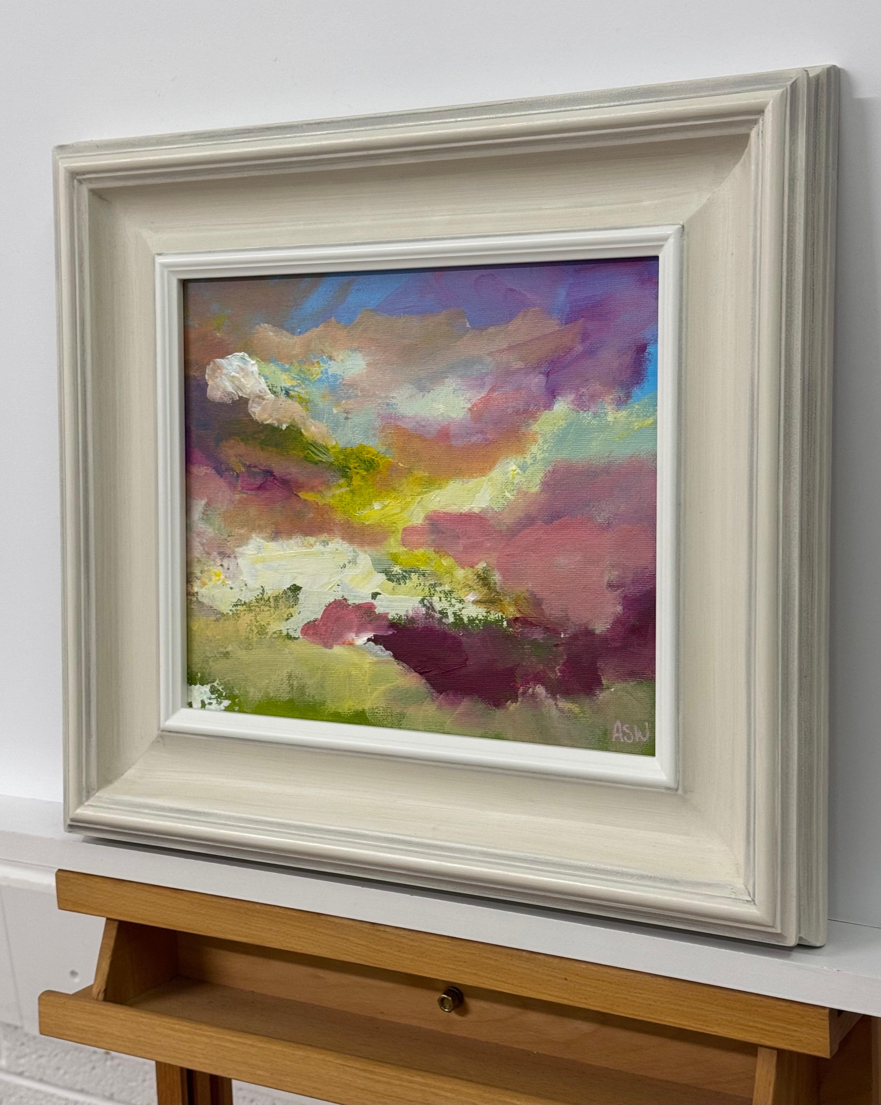 Espressionismo astratto in rosa, giallo e blu di un artista britannico contemporaneo - Landscape Painting Marrone di Angela Wakefield