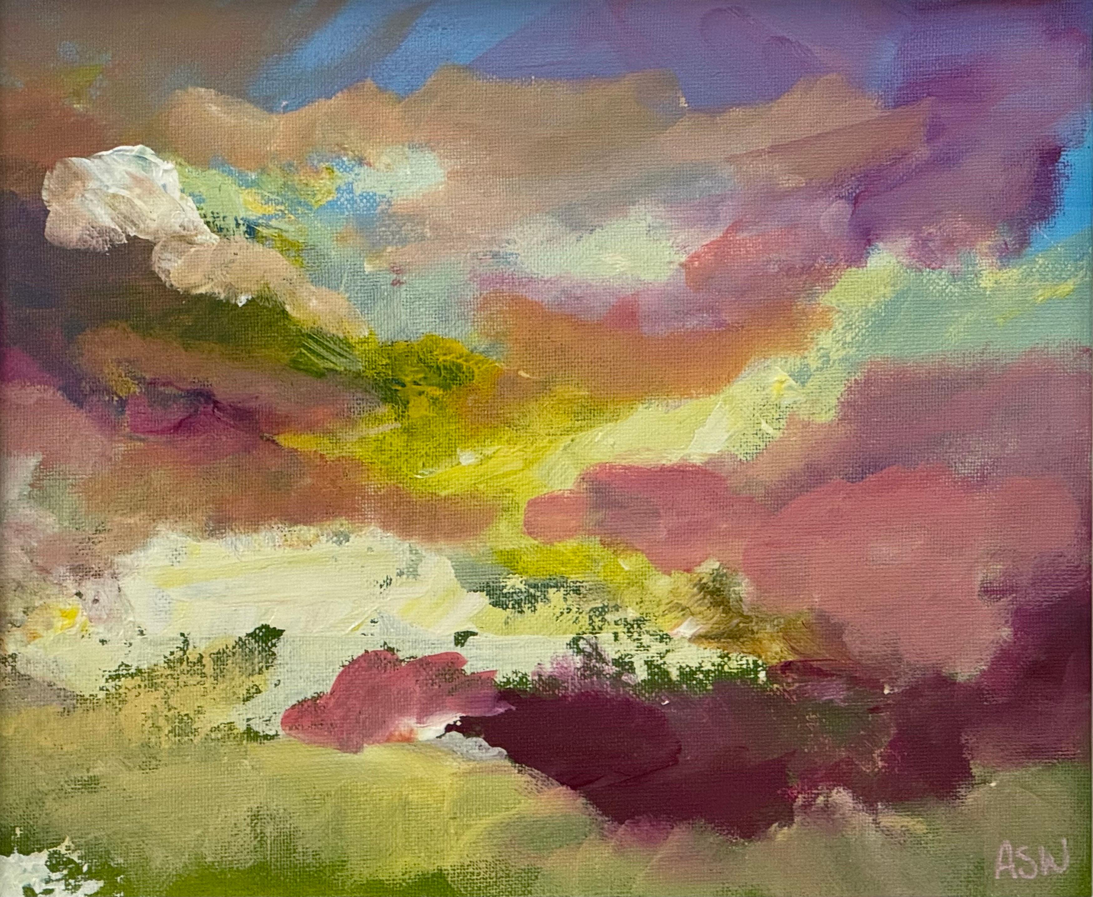 Espressionismo astratto in rosa, giallo e blu di un artista britannico contemporaneo in vendita 1
