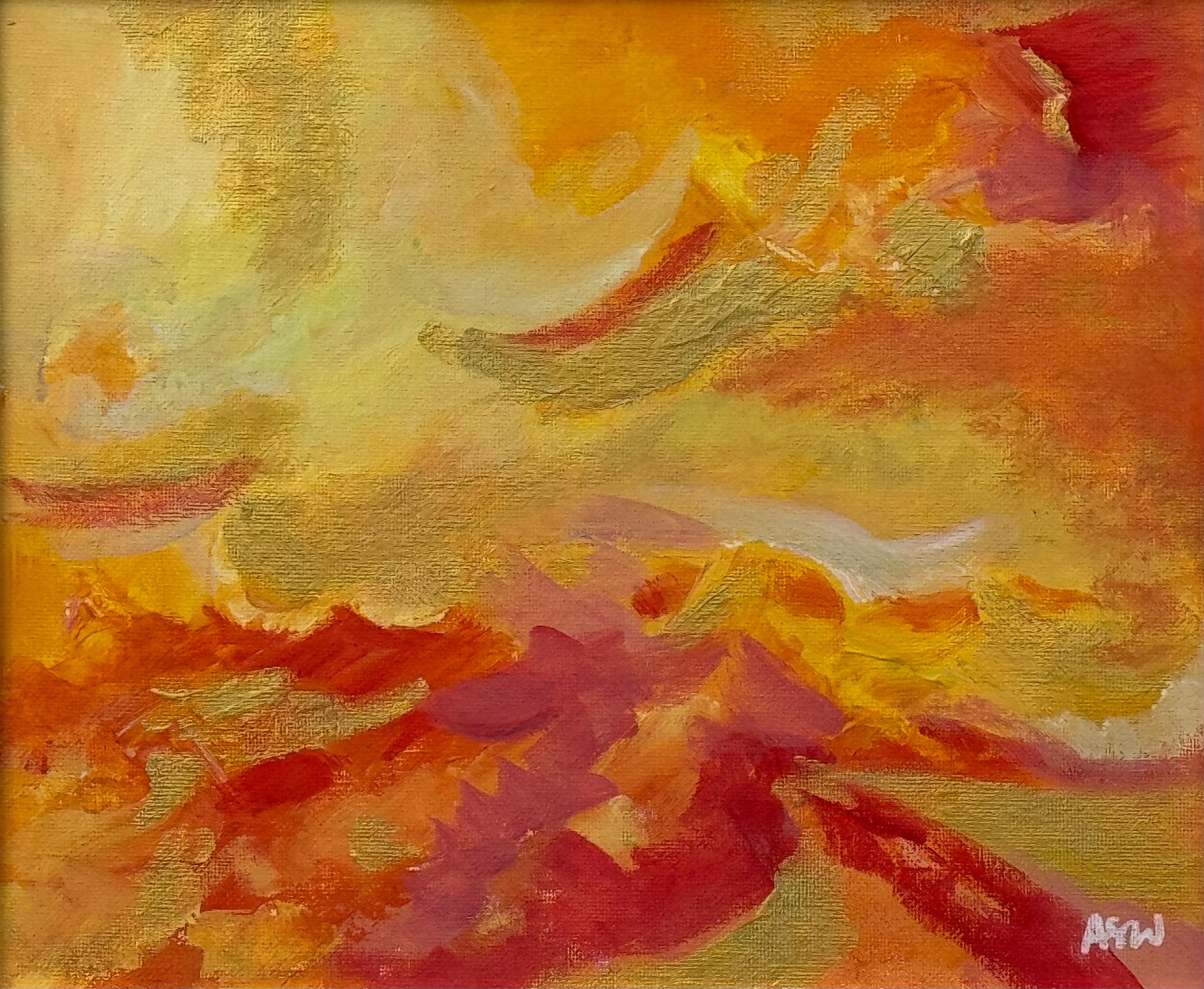 Espressionismo astratto con rosso, arancione, giallo e oro di un artista contemporaneo in vendita 5