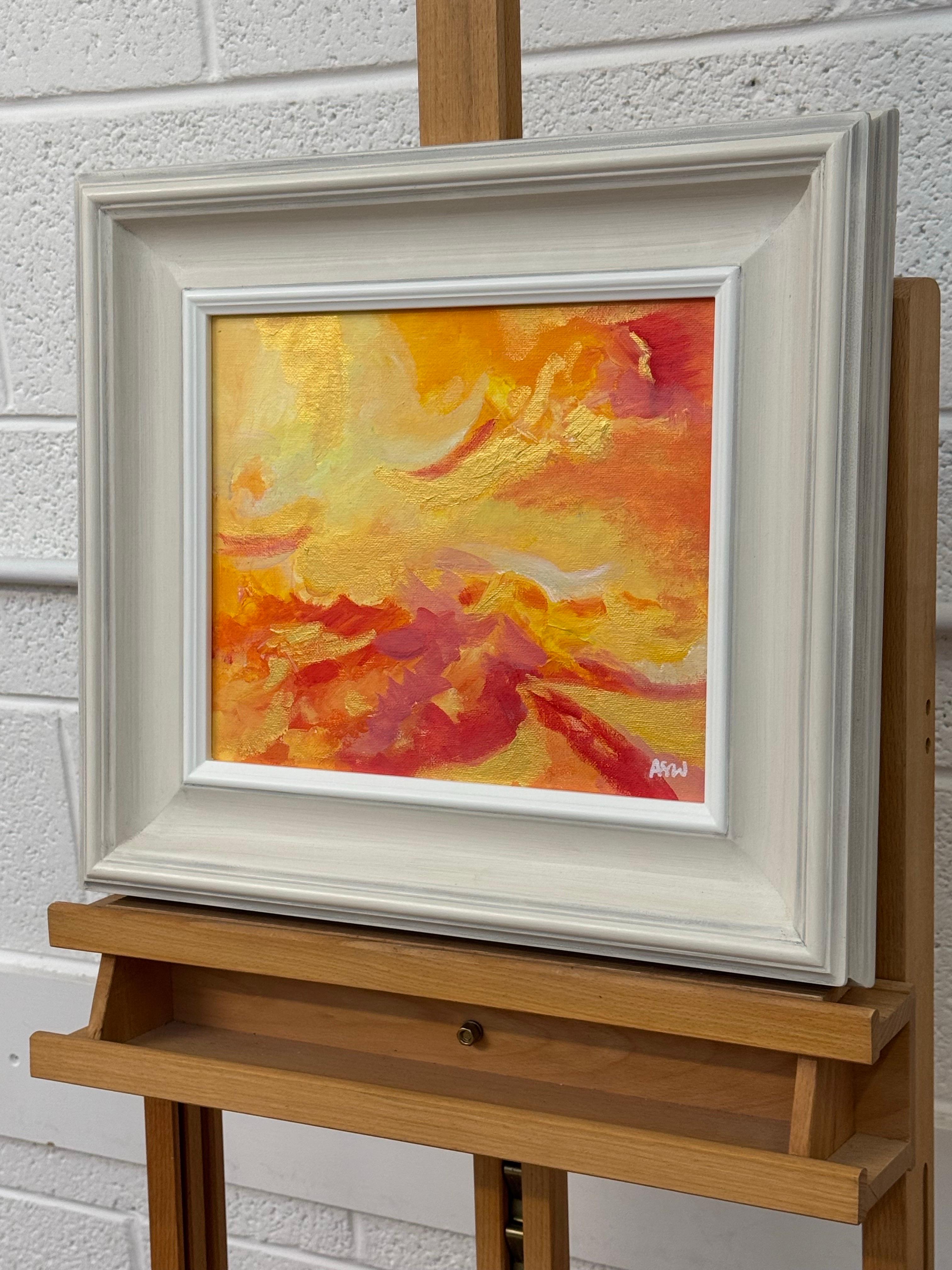 Espressionismo astratto con rosso, arancione, giallo e oro di un artista contemporaneo - Abstract Painting Marrone di Angela Wakefield