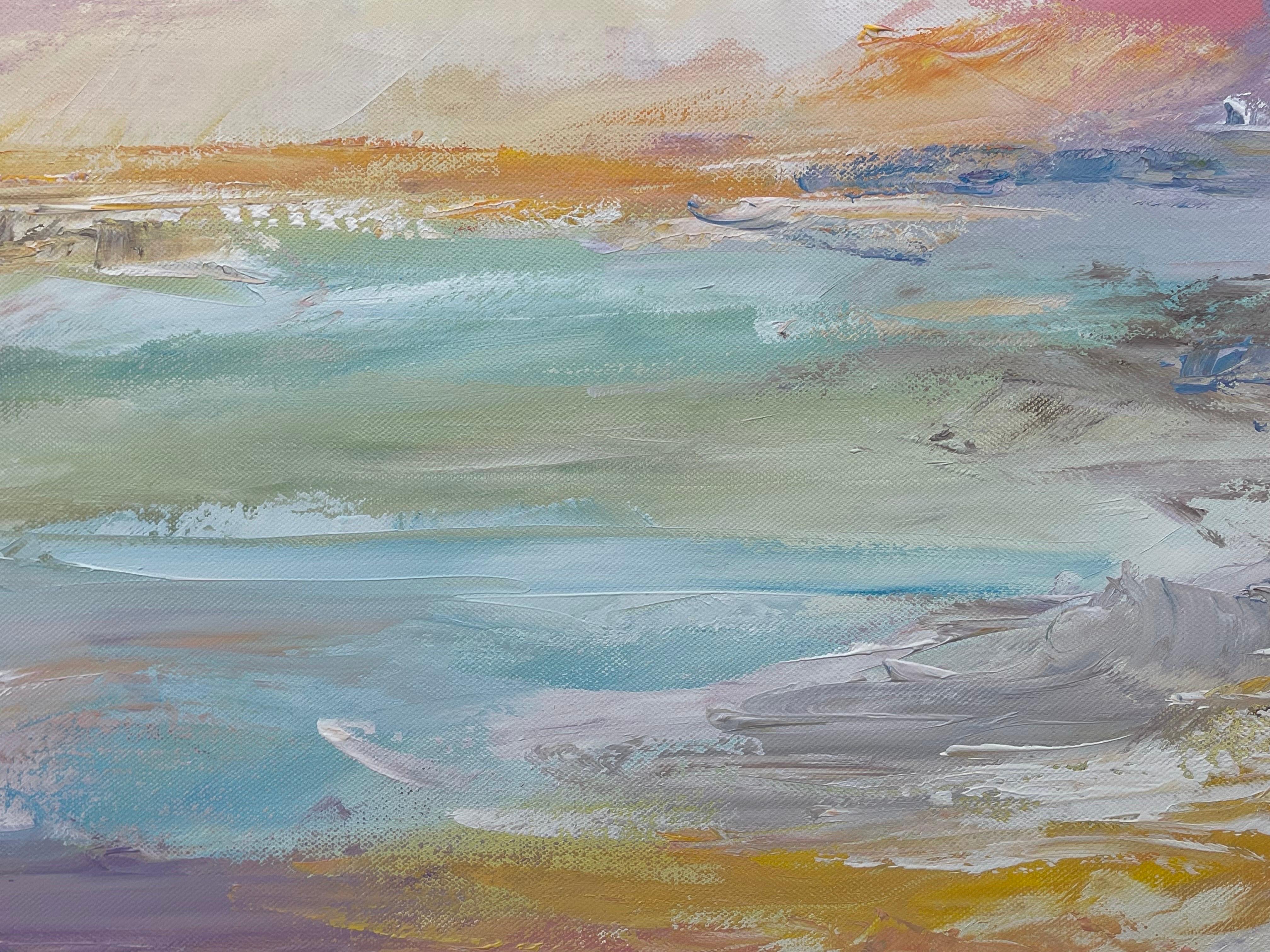 Serene Abstract Impressionist Seascape Landscape by Contemporary British Artist For Sale 6
