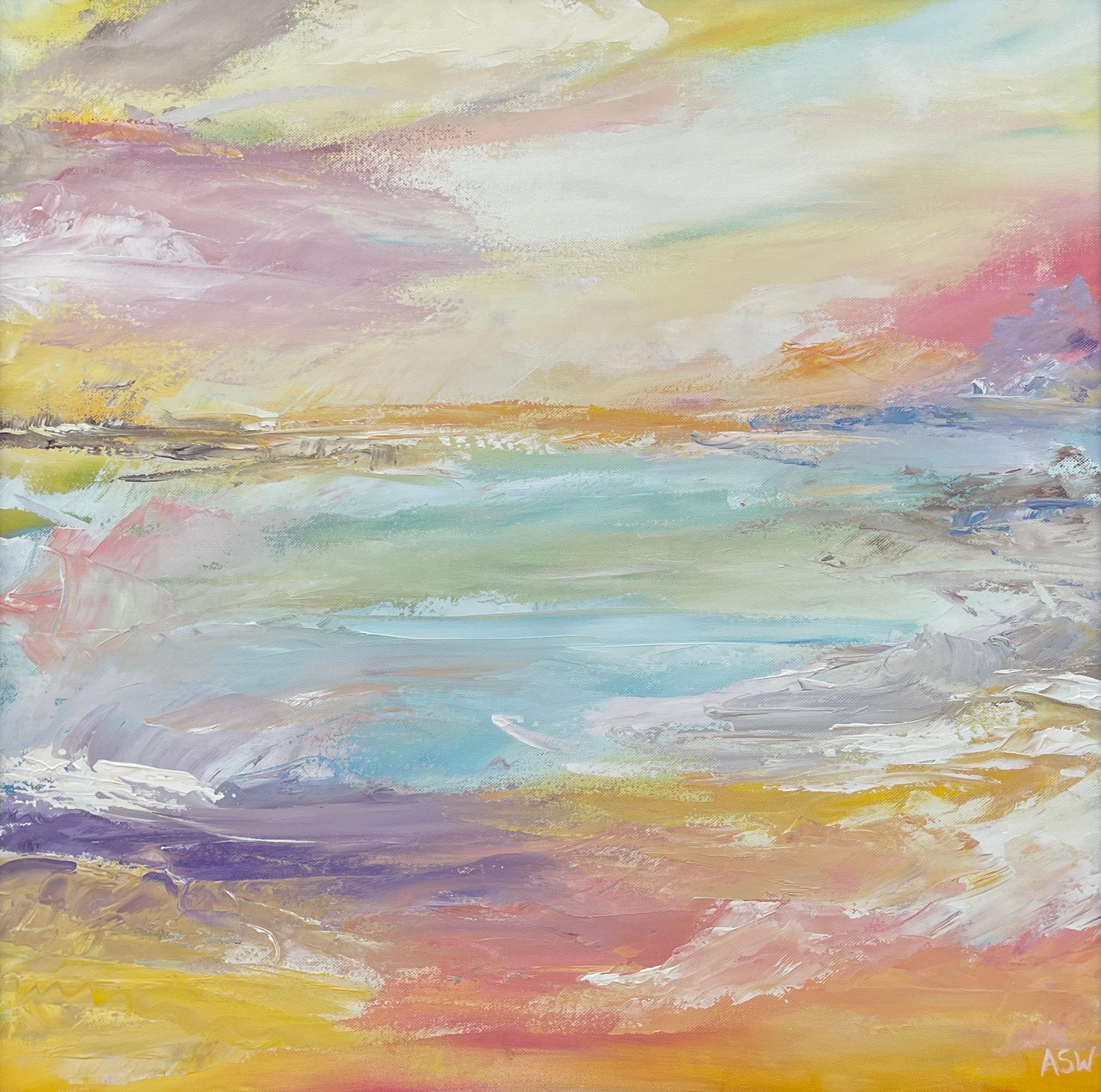 Serene Abstract Impressionist Seascape Landscape by Contemporary British Artist For Sale 8
