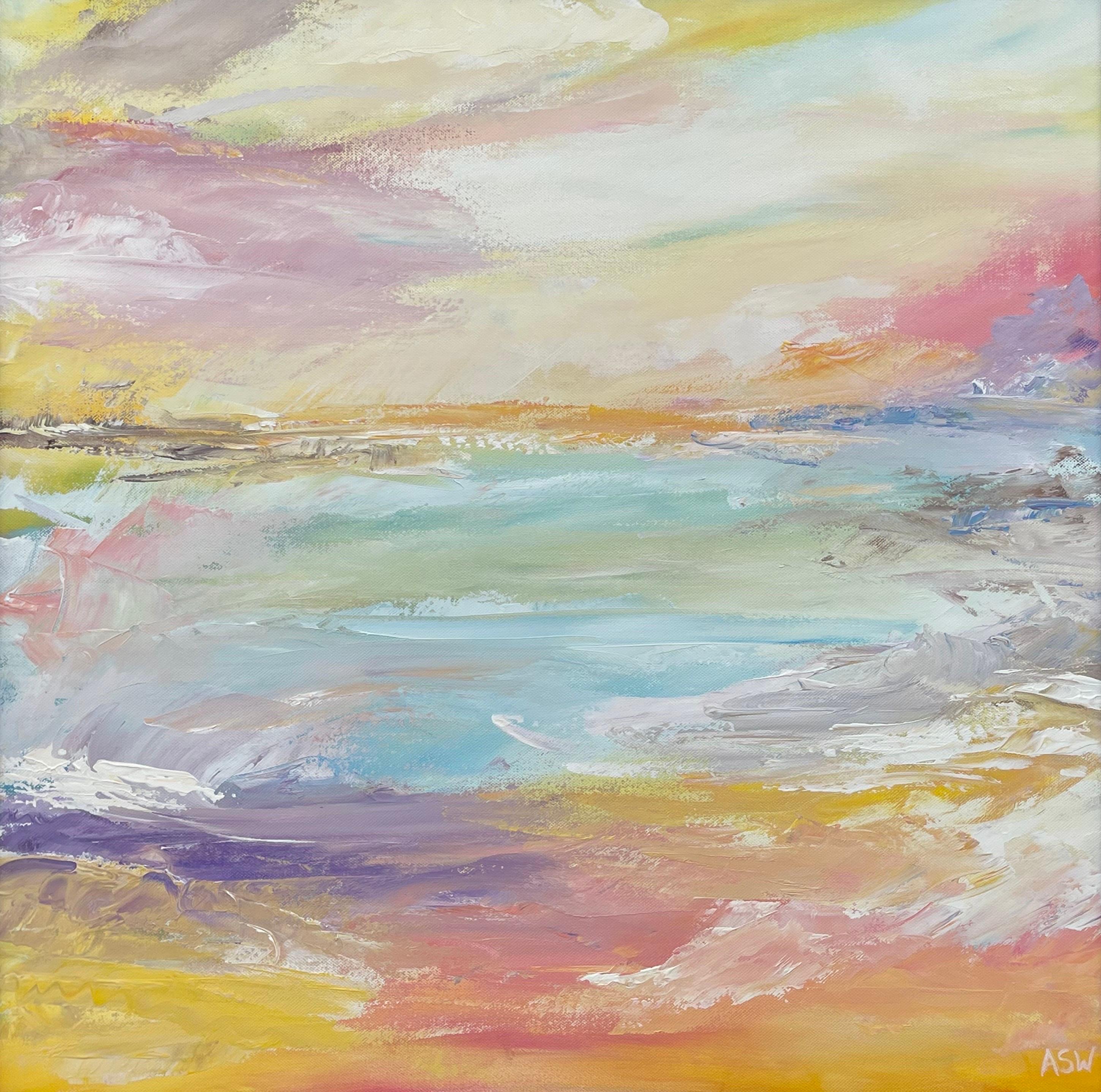 Paysage de paysage marin abstrait et impressionniste serein d'un artiste britannique contemporain en vente 10