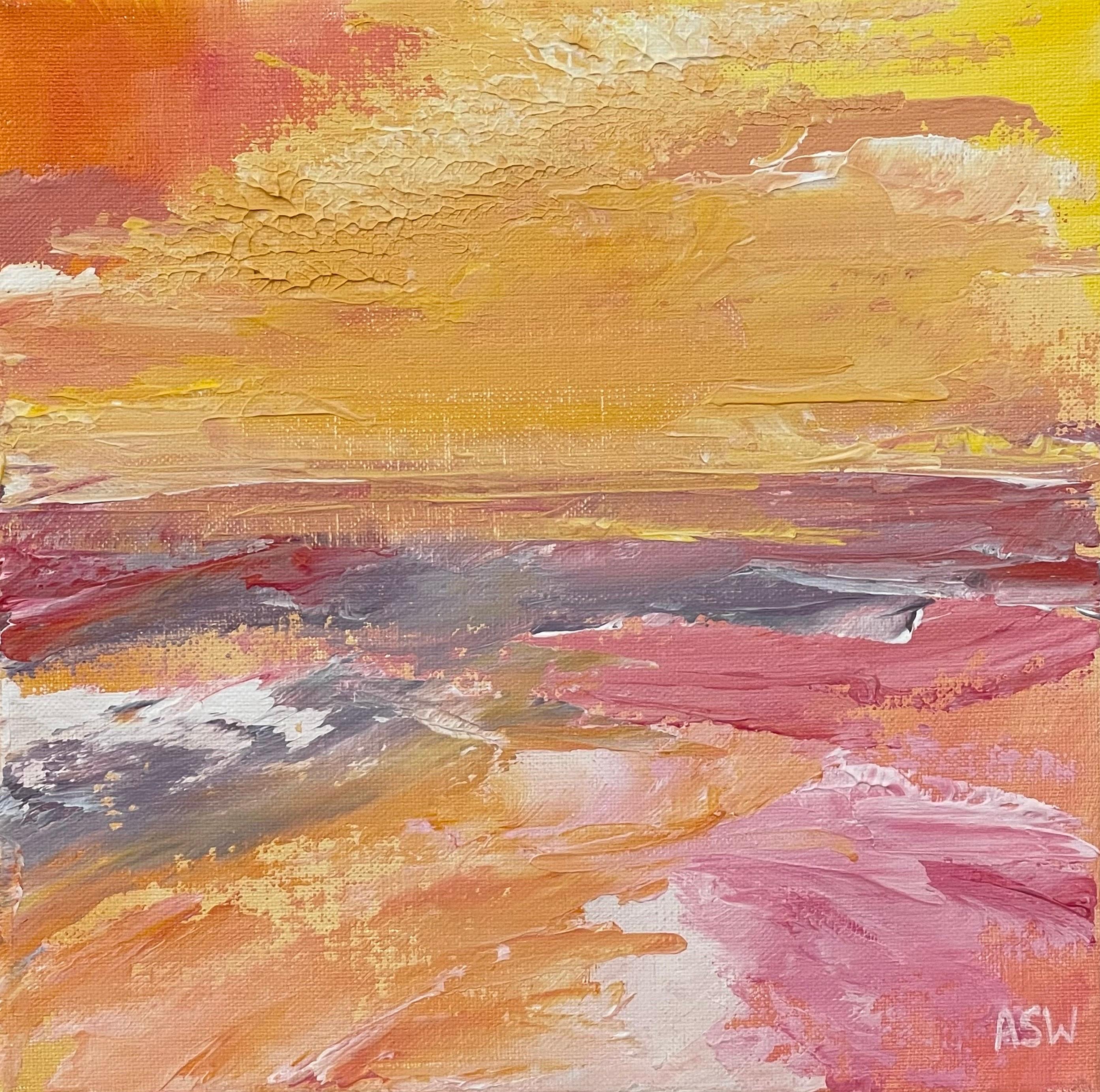 Abstract Impressionist Seascape Landscape by Contemporary British Artist - Brown Landscape Painting by Angela Wakefield