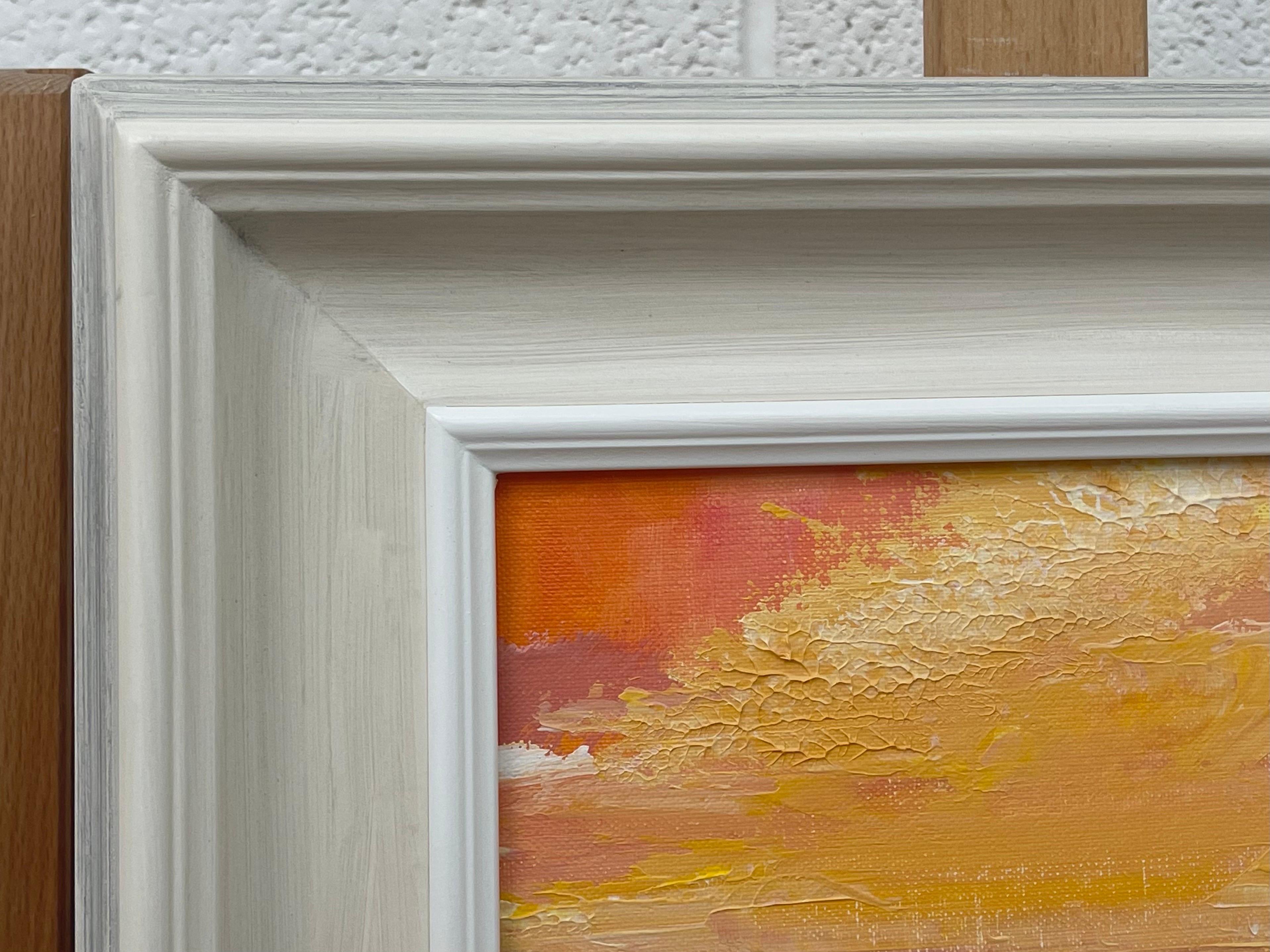 Abstract Impressionist Seascape Landscape by Contemporary British Artist, Angela Wakefield. An atmospheric painting of an imagined scene using muted pastel red, orange and yellow colours.  This unique original forms part of a new body of work based