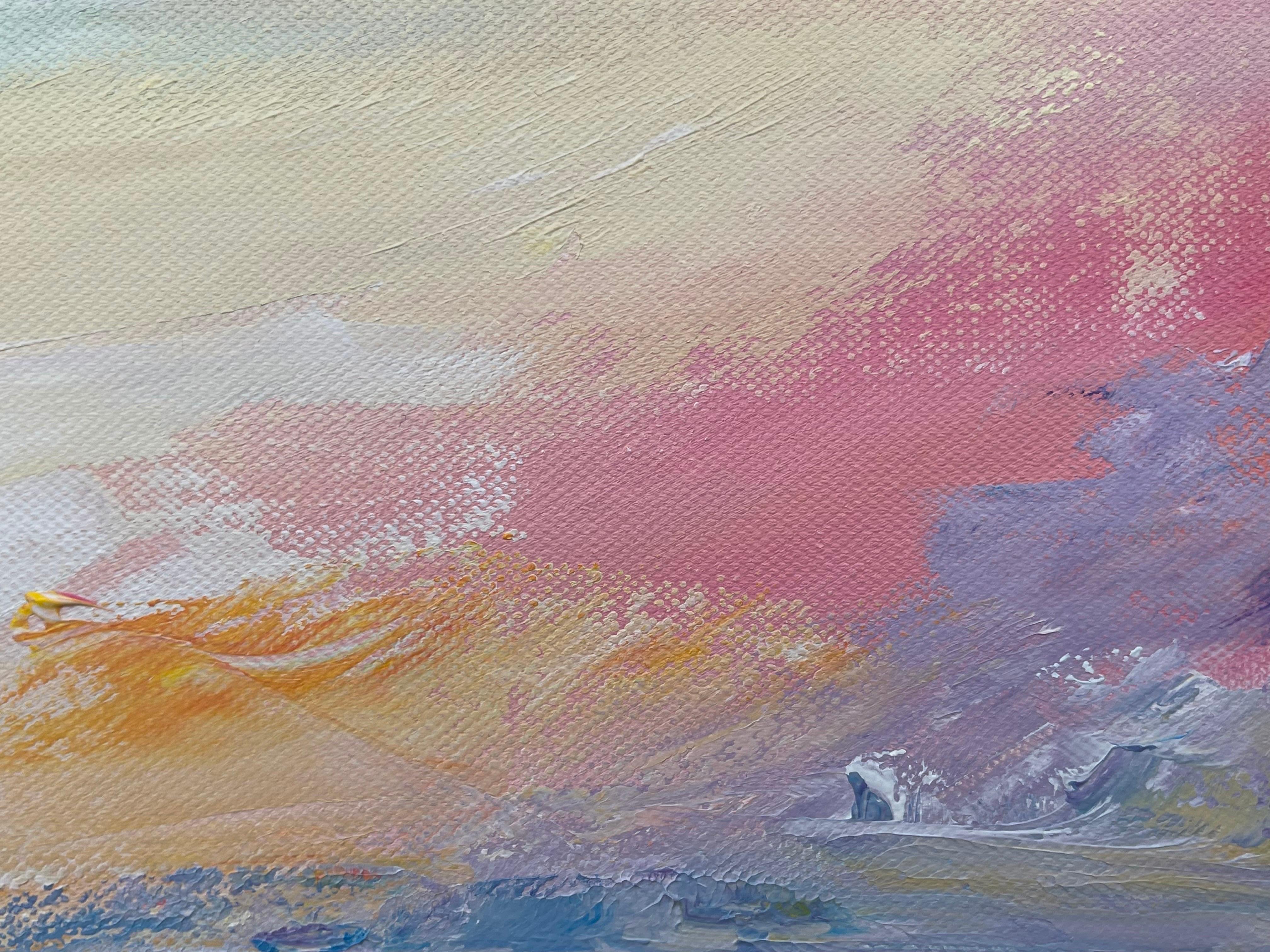 Paysage de paysage marin abstrait et impressionniste serein d'un artiste britannique contemporain en vente 5