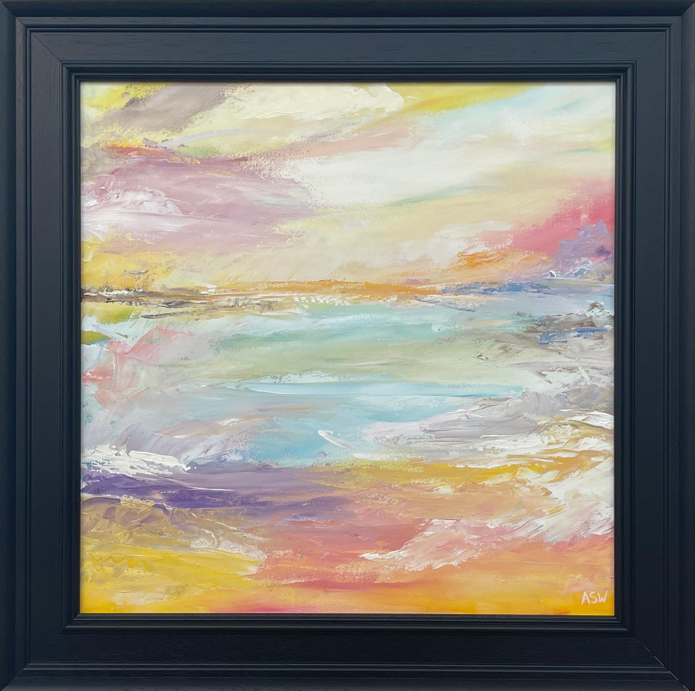 Landscape Painting Angela Wakefield - Paysage de paysage marin abstrait et impressionniste serein d'un artiste britannique contemporain