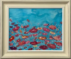 diy abstract landscape painting Abstract Landscape Art with Red
Pink Flowers on an Abstract Blue Background