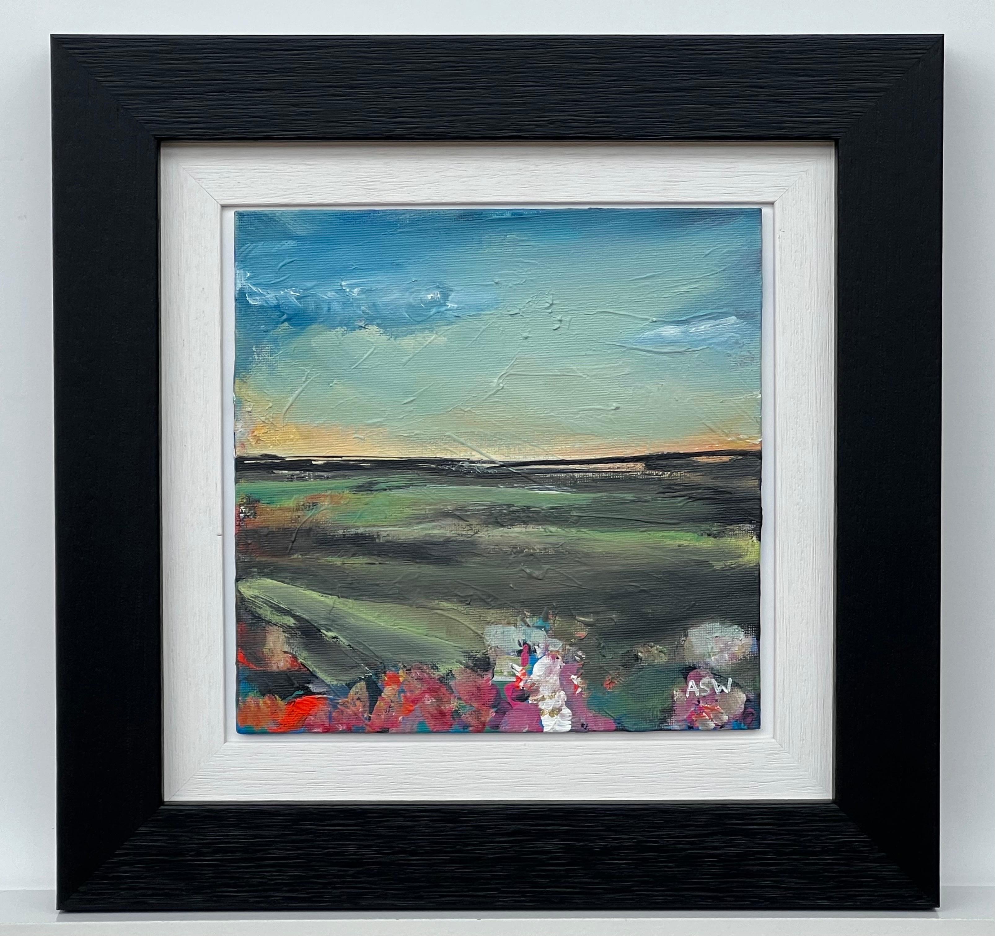 Paisaje abstracto Estudio de pintura en miniatura de un artista británico contemporáneo - Painting de Angela Wakefield
