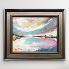 Abstract Landscape Seascape Art with Pink Blue & White Sky by British Artist