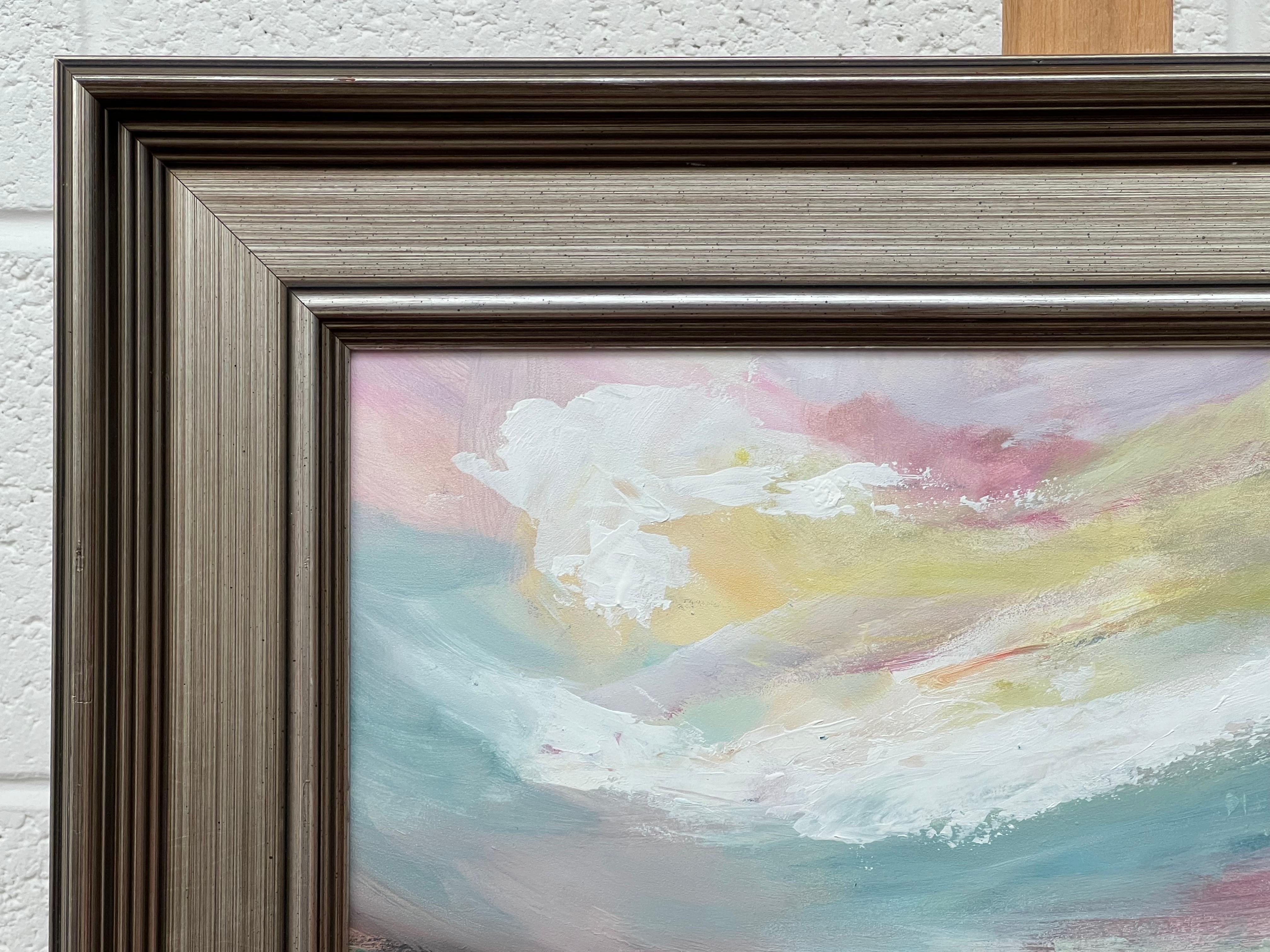 Abstract Landscape Seascape Art with Pink Blue & White Sky by British Artist For Sale 6