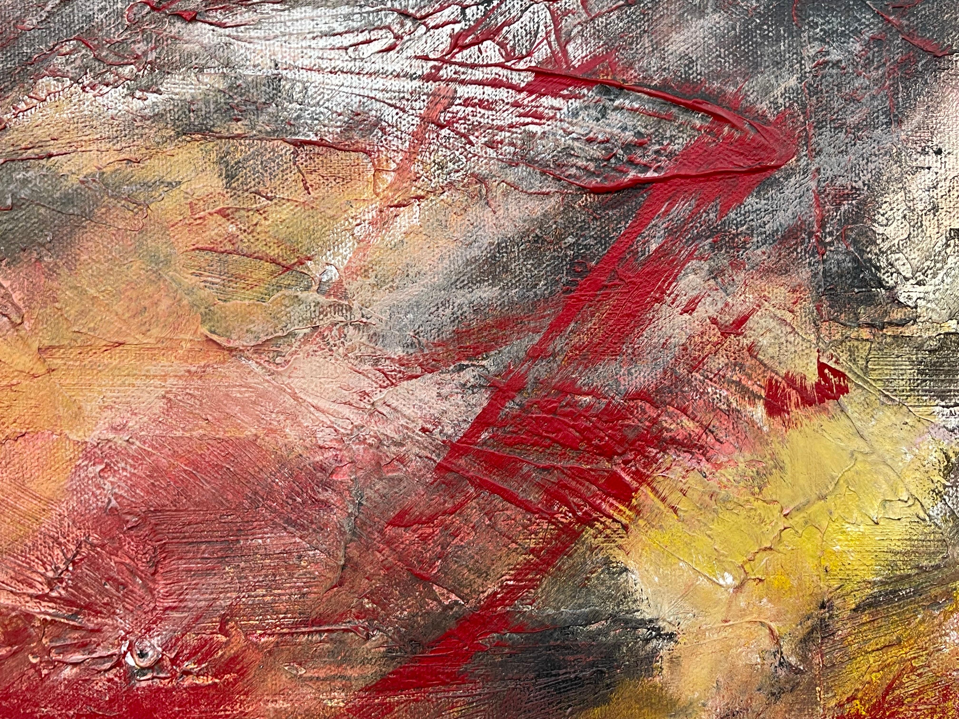 Paysage abstrait utilisant le rouge, le noir et le jaune d'un artiste britannique contemporain en vente 5