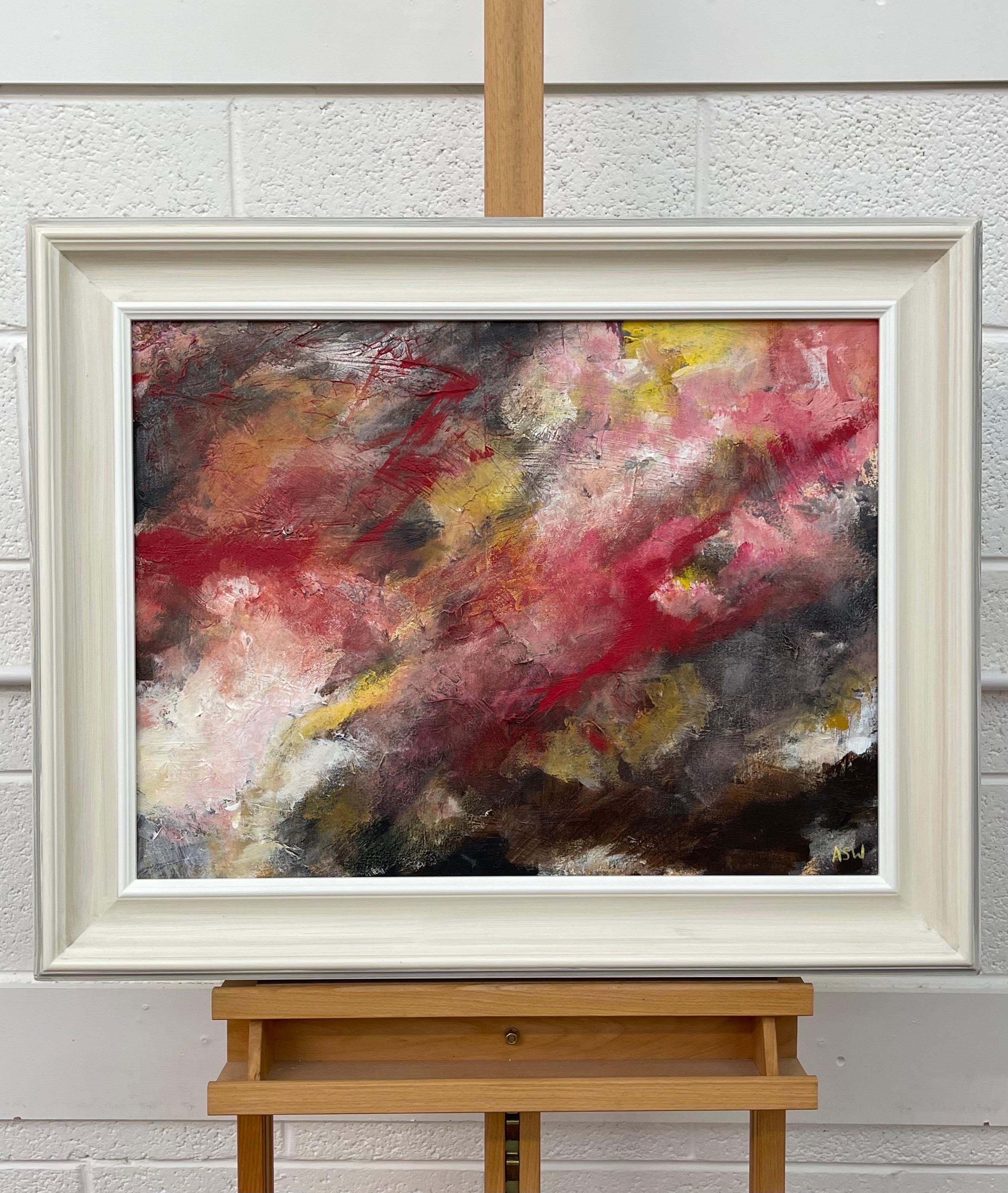 Abstract Landscape using Red, Black and Yellow by Contemporary British Artist - Brown Abstract Painting by Angela Wakefield