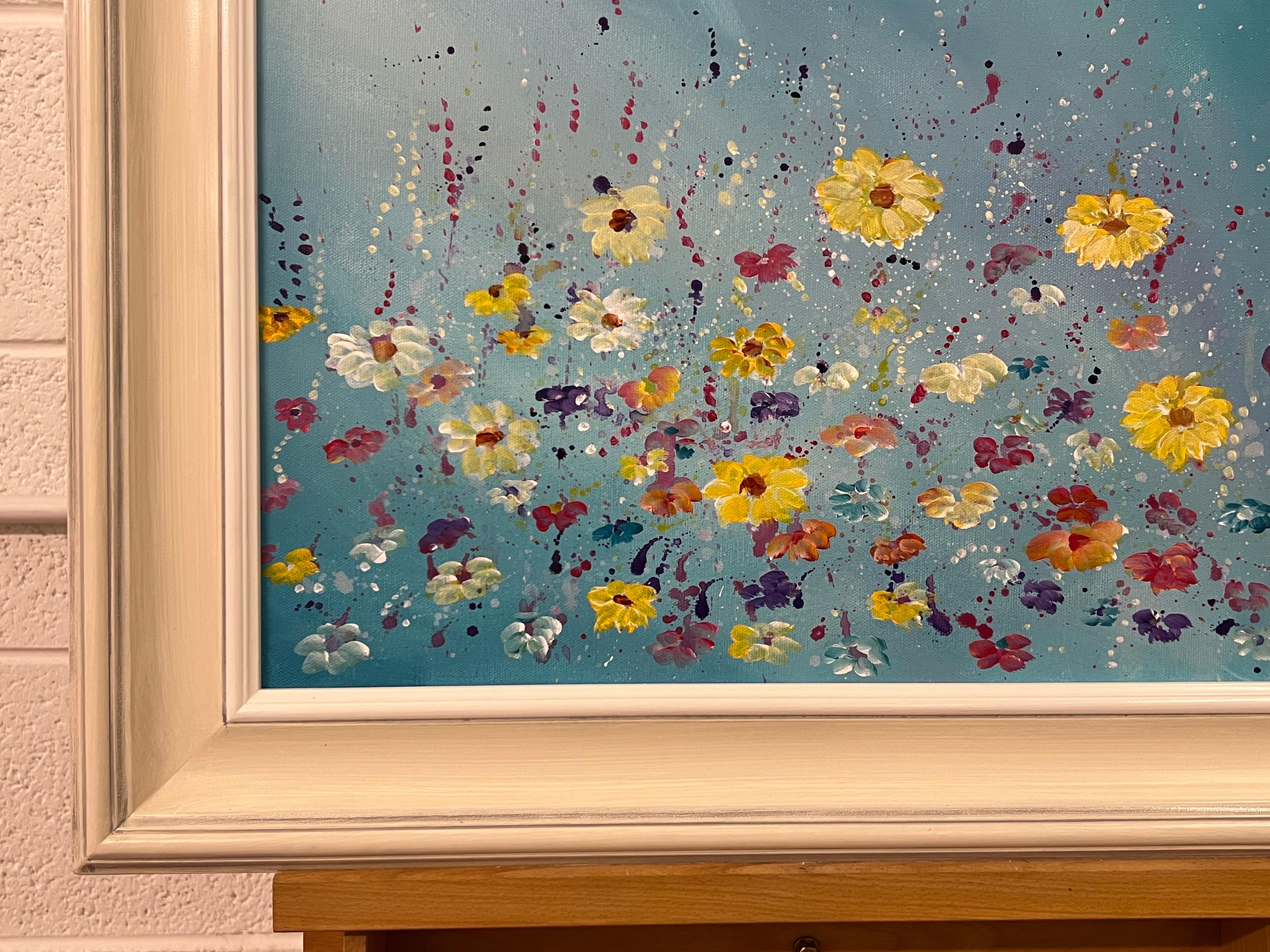 Lienzo abstracto lila turquesa rojo rosa y verde de artista contemporáneo en venta 3
