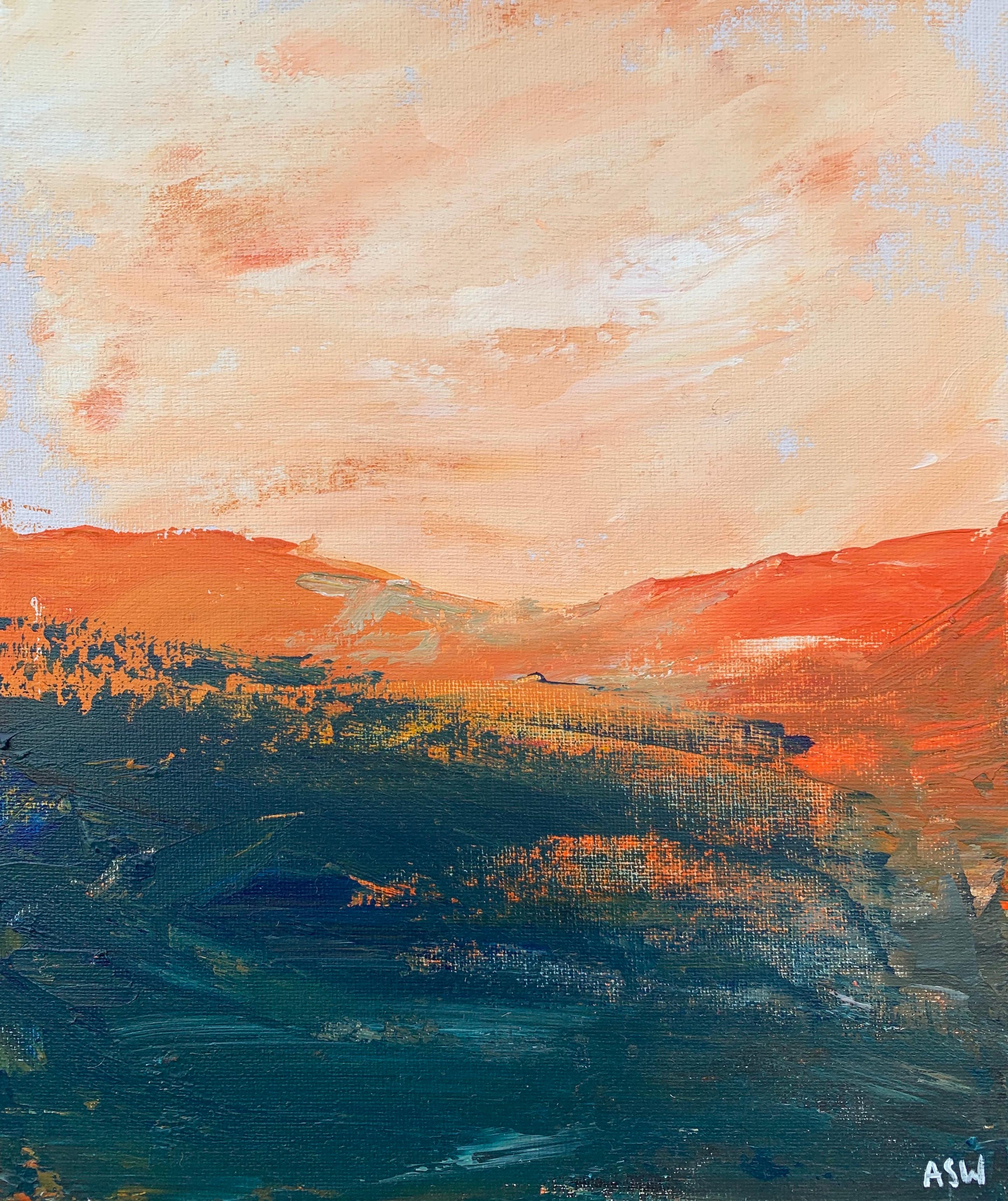 Abstrakte orange-schwarze Berglandschaftsstudie des zeitgenössischen britischen Künstlers im Angebot 6