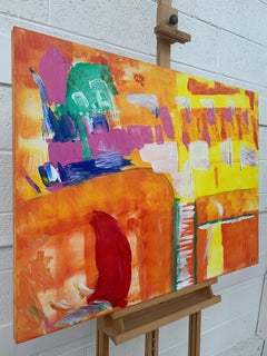 Abstract Painting with Yellow Orange Red & Pink by Contemporary British Artist