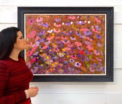 Décoration intérieure abstraite de fleurs roses et violettes par un artiste contemporain britannique