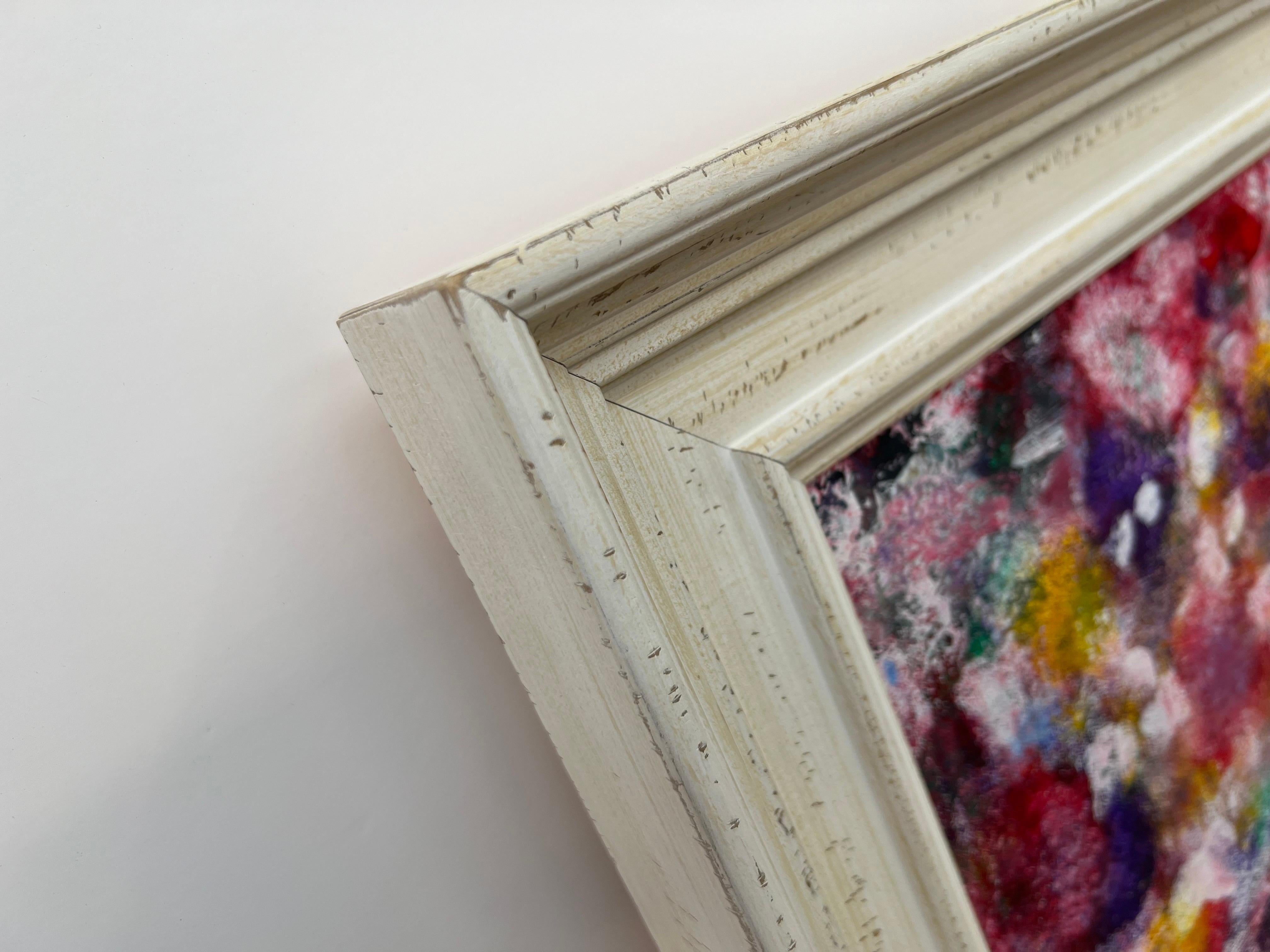 Pittura astratta rossa, viola, bianca e gialla di un artista britannico contemporaneo 6