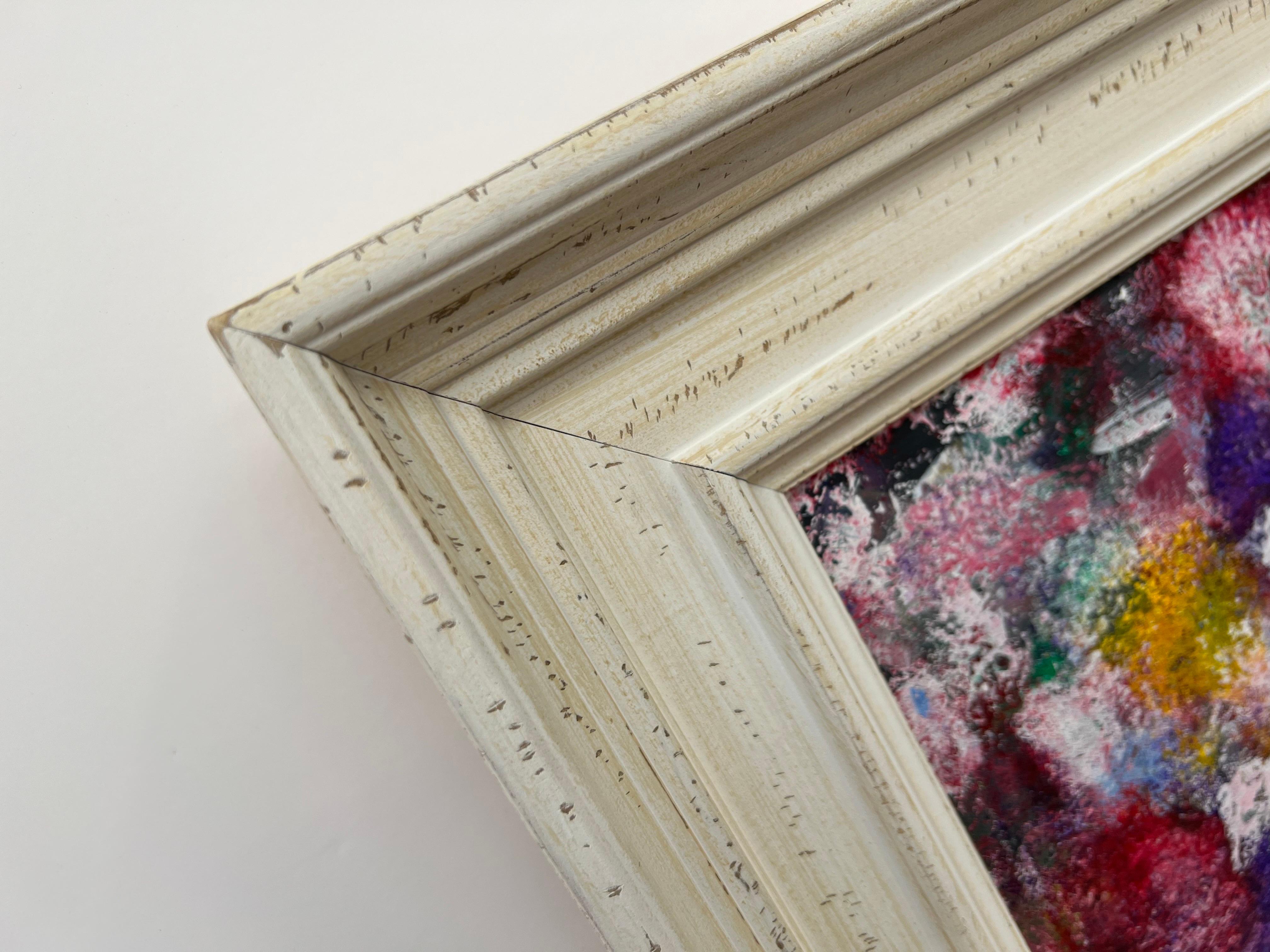 Pittura astratta rossa, viola, bianca e gialla di un artista britannico contemporaneo 7
