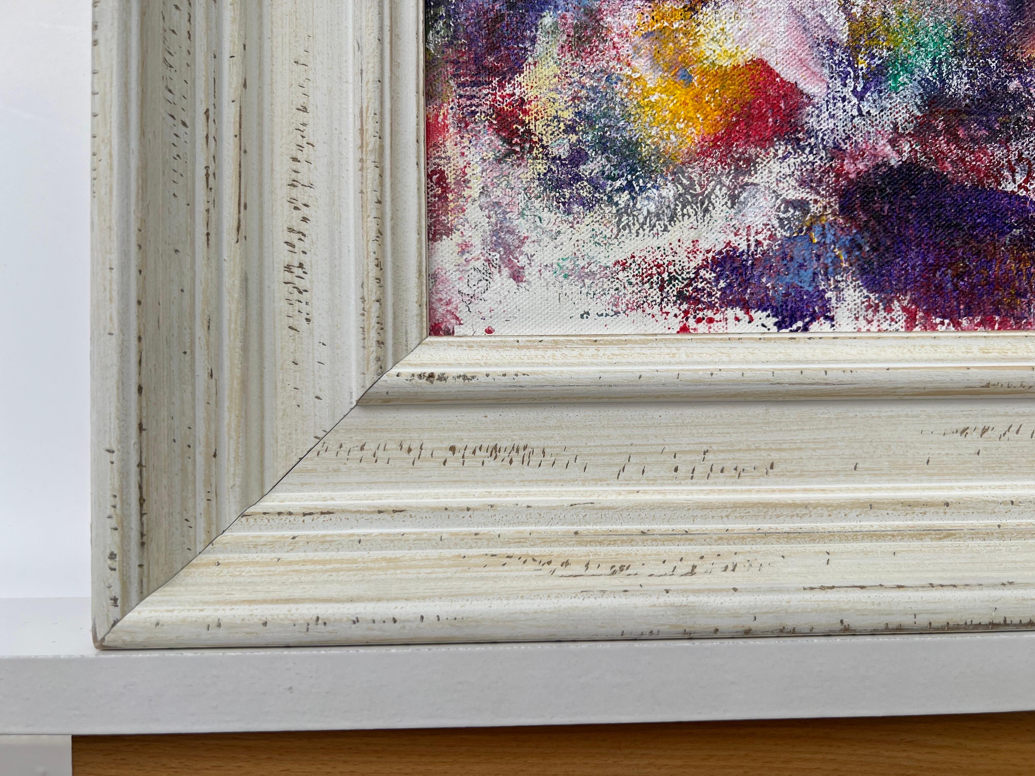 Pittura astratta rossa, viola, bianca e gialla di un artista britannico contemporaneo 8