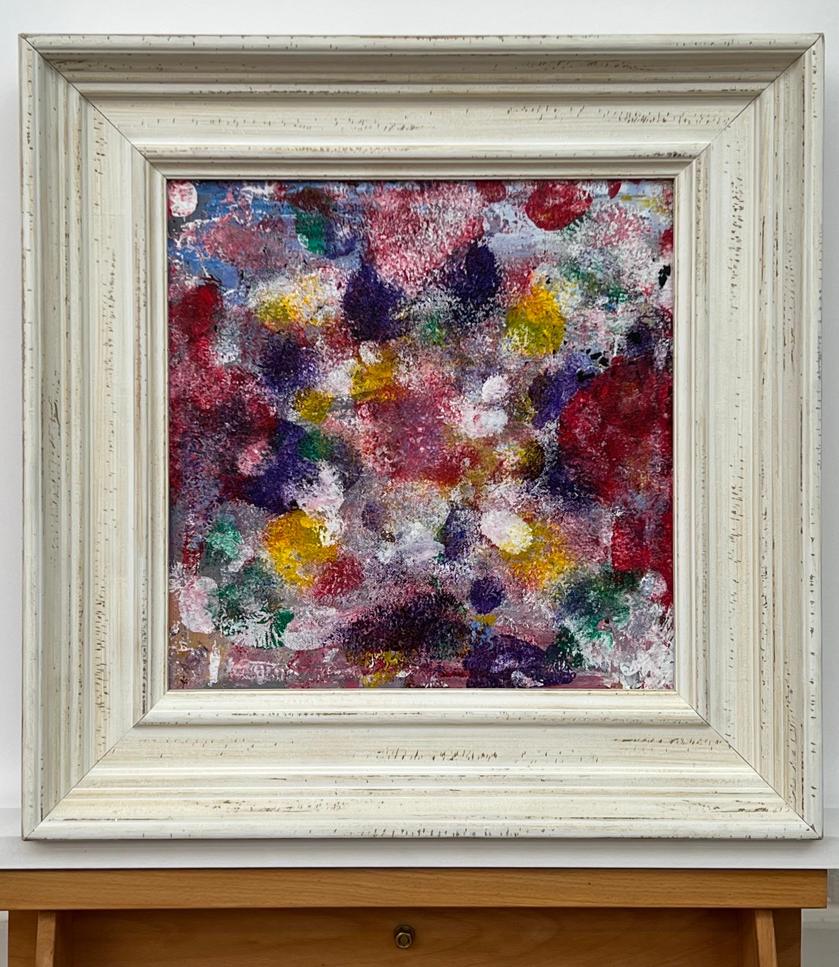 Abstract Red, Purple, White & Yellow Painting by British Contemporary Artist 1