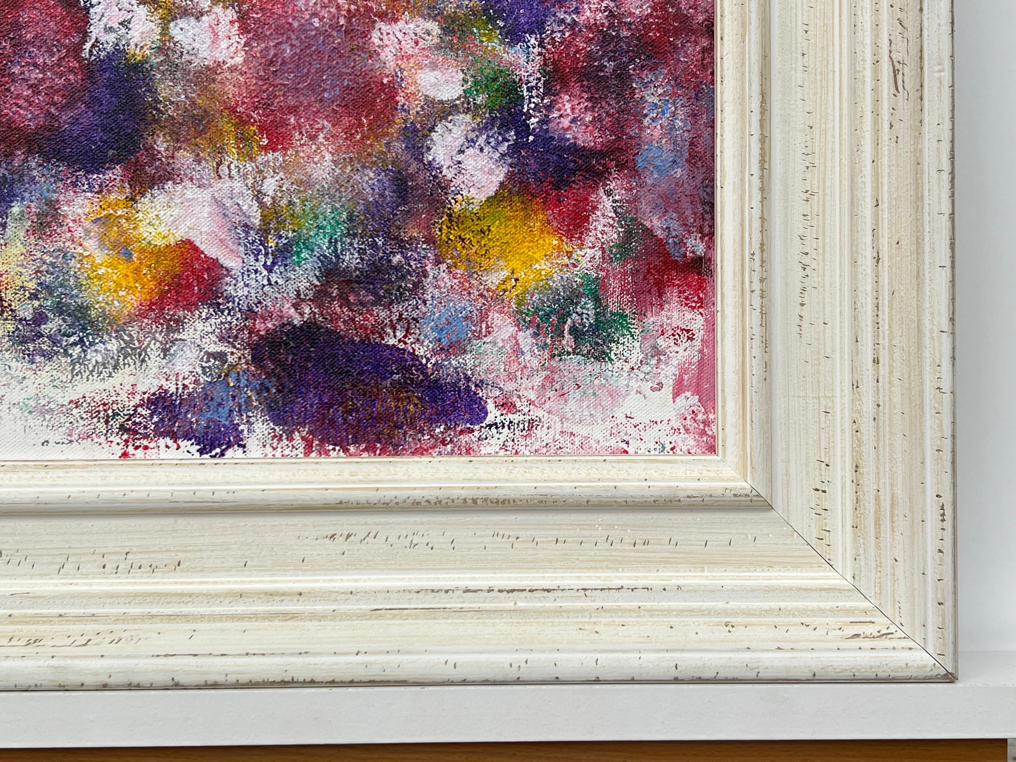 Pittura astratta rossa, viola, bianca e gialla di un artista britannico contemporaneo 3