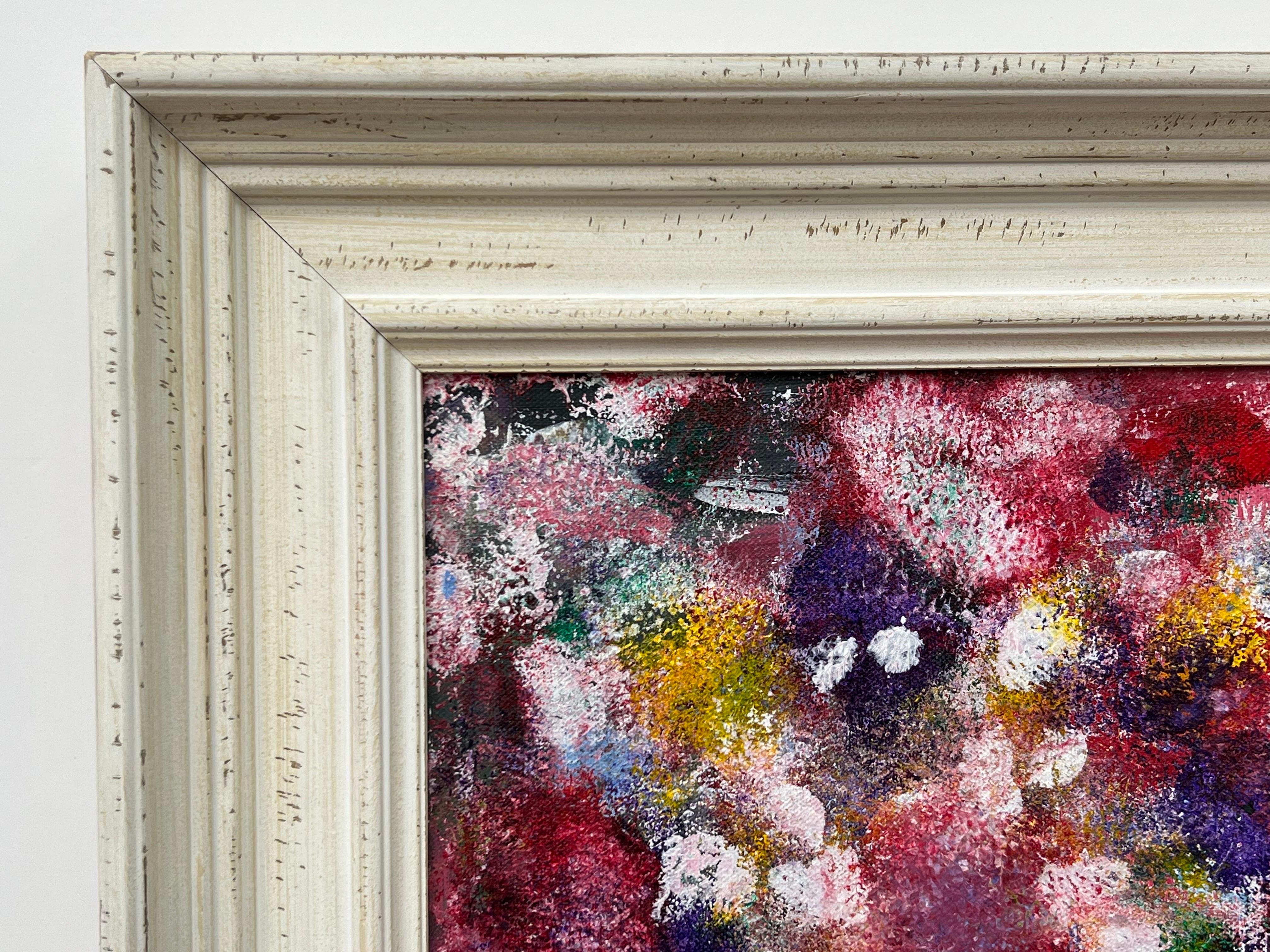 Pittura astratta rossa, viola, bianca e gialla di un artista britannico contemporaneo 5