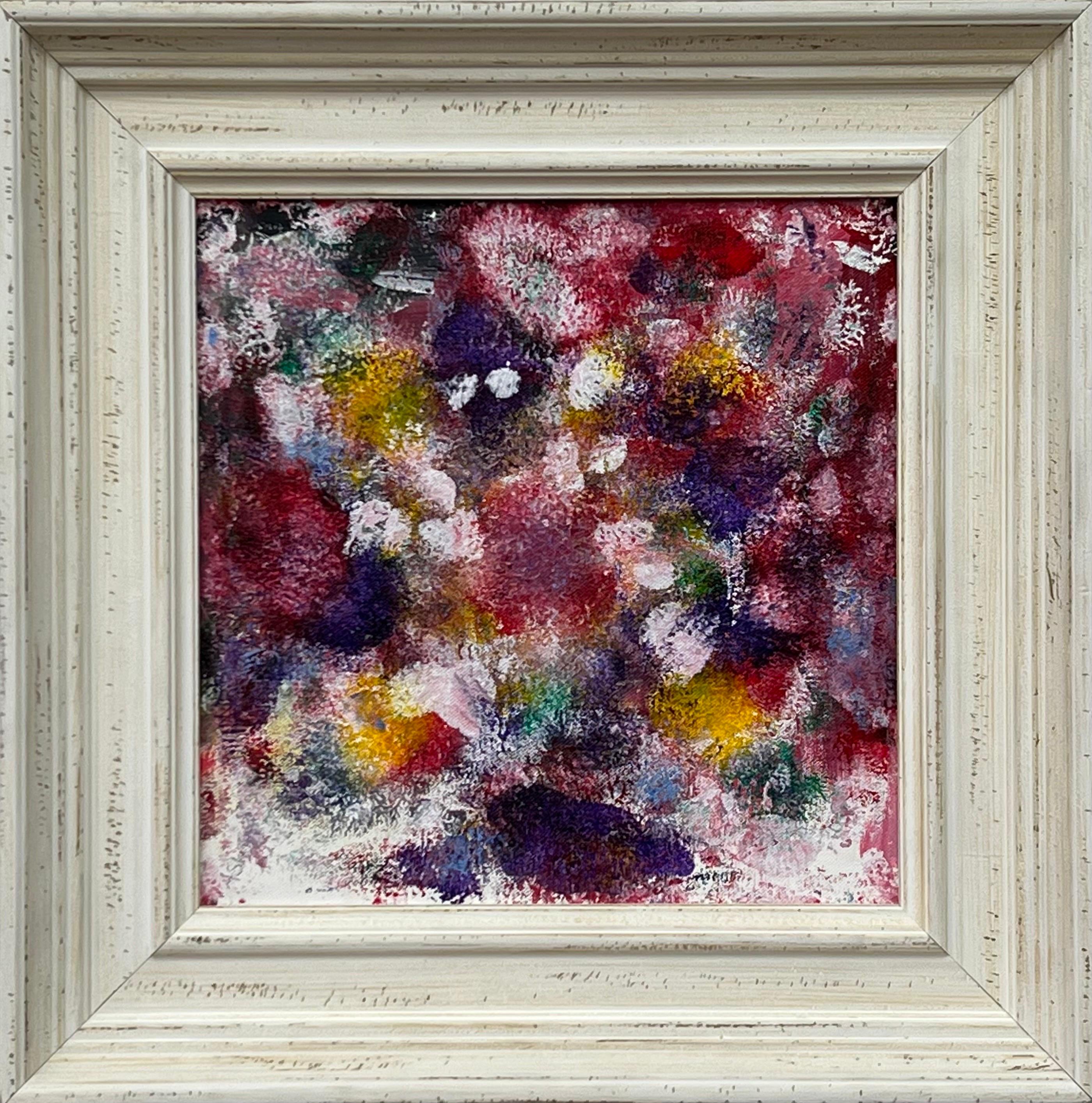Abstract Red, Purple, White & Yellow Painting by British Contemporary Artist