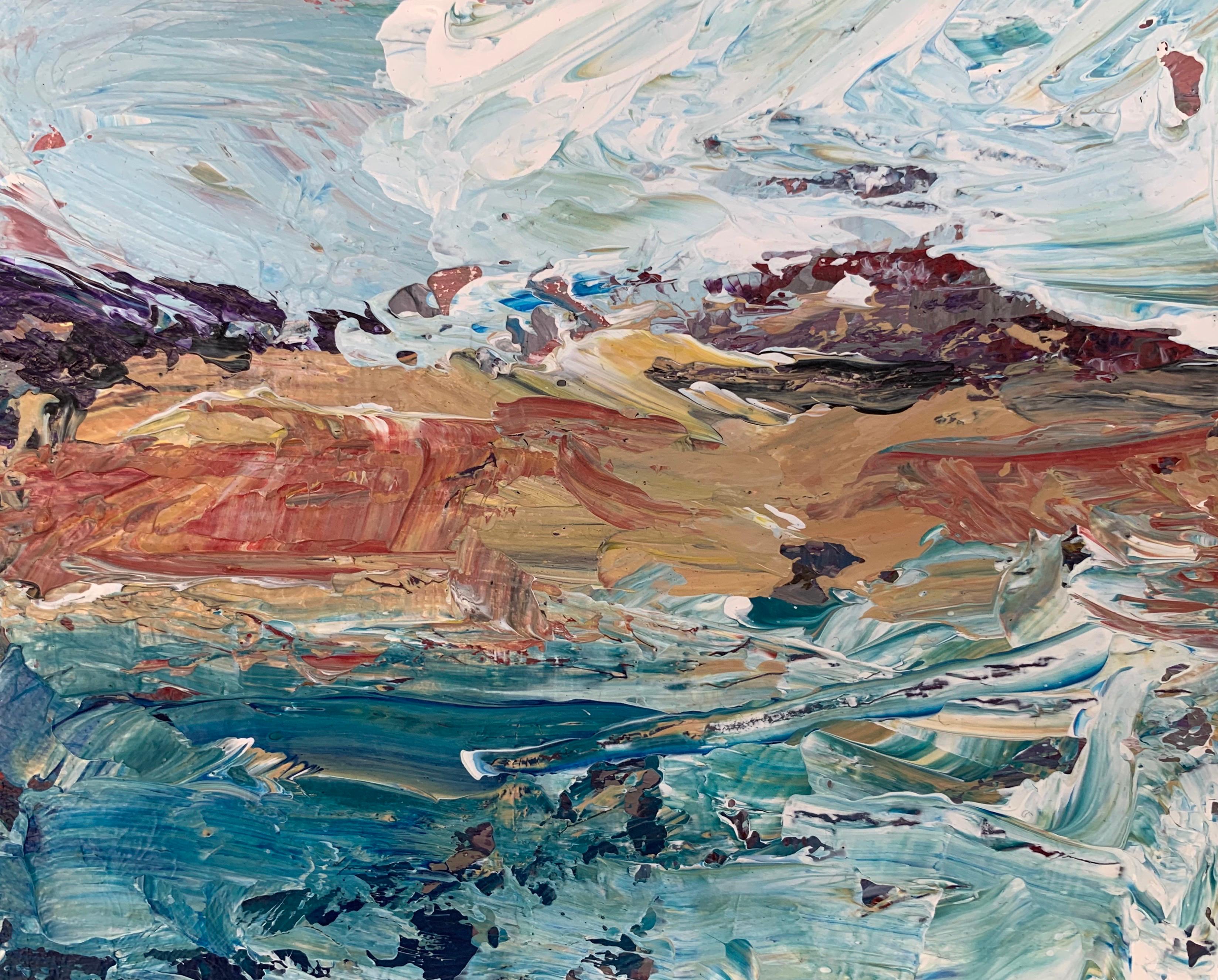 Impasto Abstract Seascape Landscape Miniature Study Contemporary British Artist - Painting by Angela Wakefield