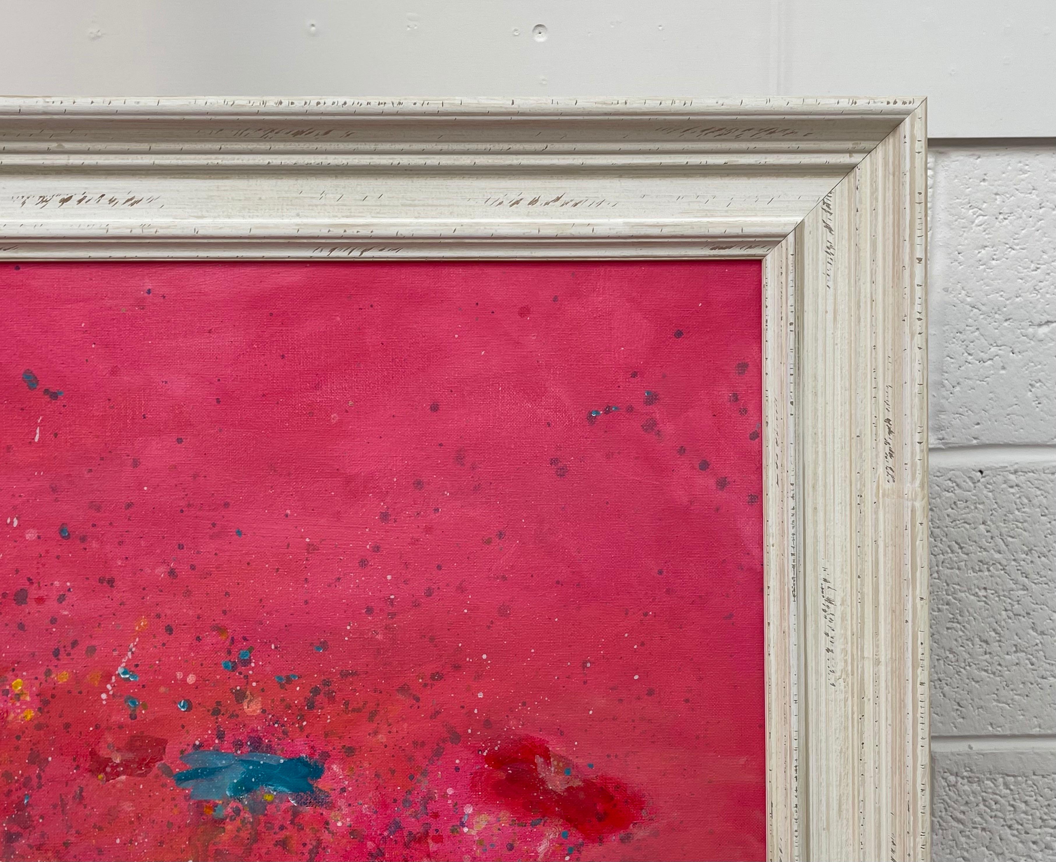 Des fleurs abstraites turquoises et rouges sur fond rose de l'artiste paysagiste britannique en vente 9