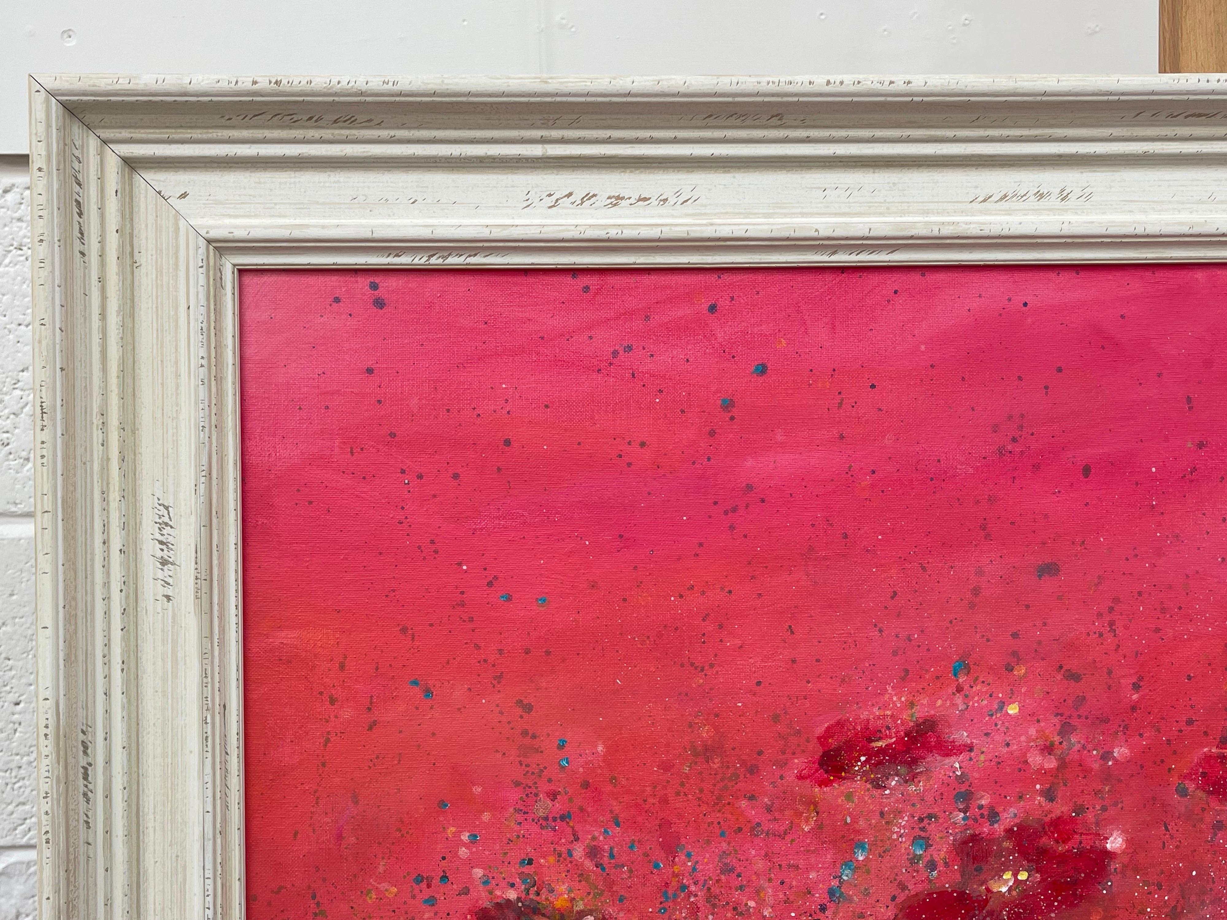 Des fleurs abstraites turquoises et rouges sur fond rose de l'artiste paysagiste britannique en vente 7