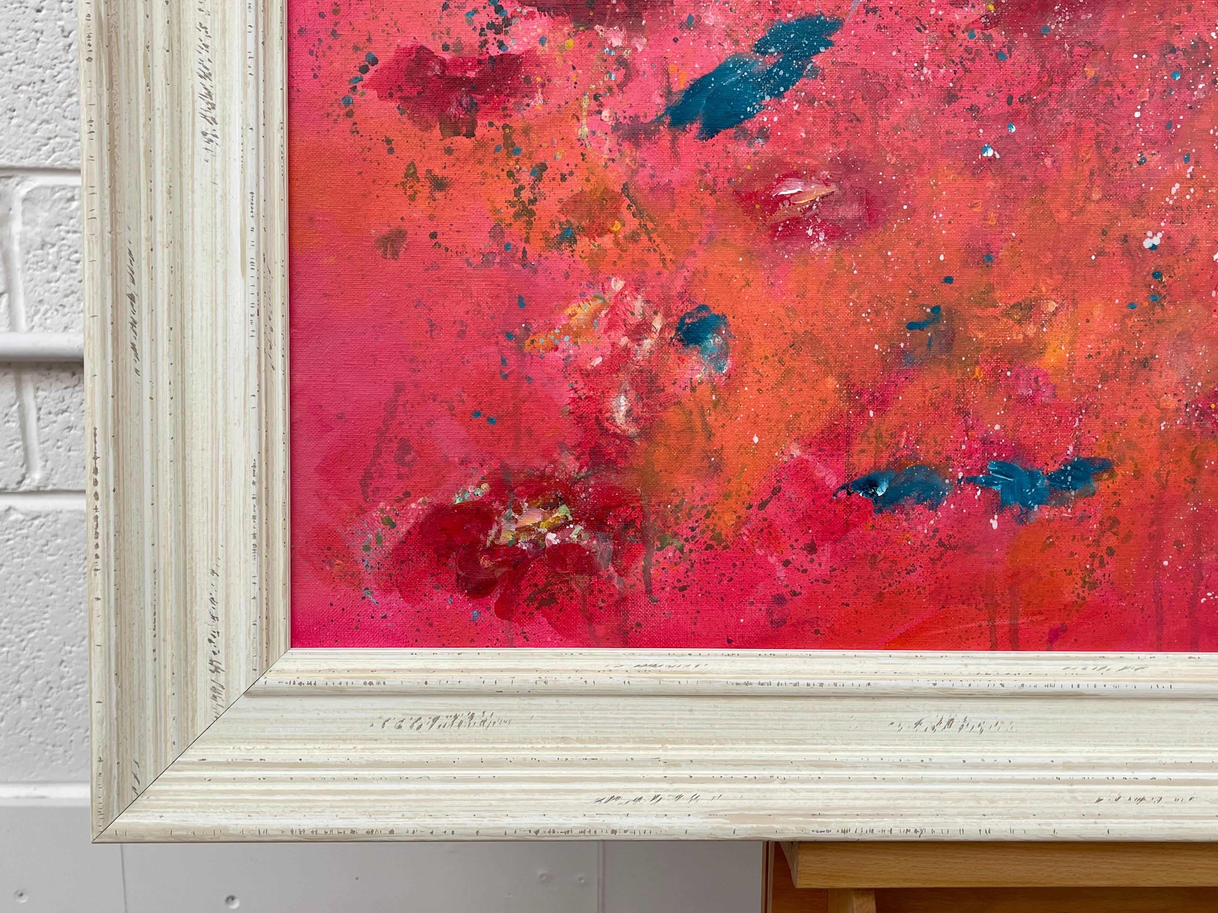 Des fleurs abstraites turquoises et rouges sur fond rose de l'artiste paysagiste britannique en vente 8