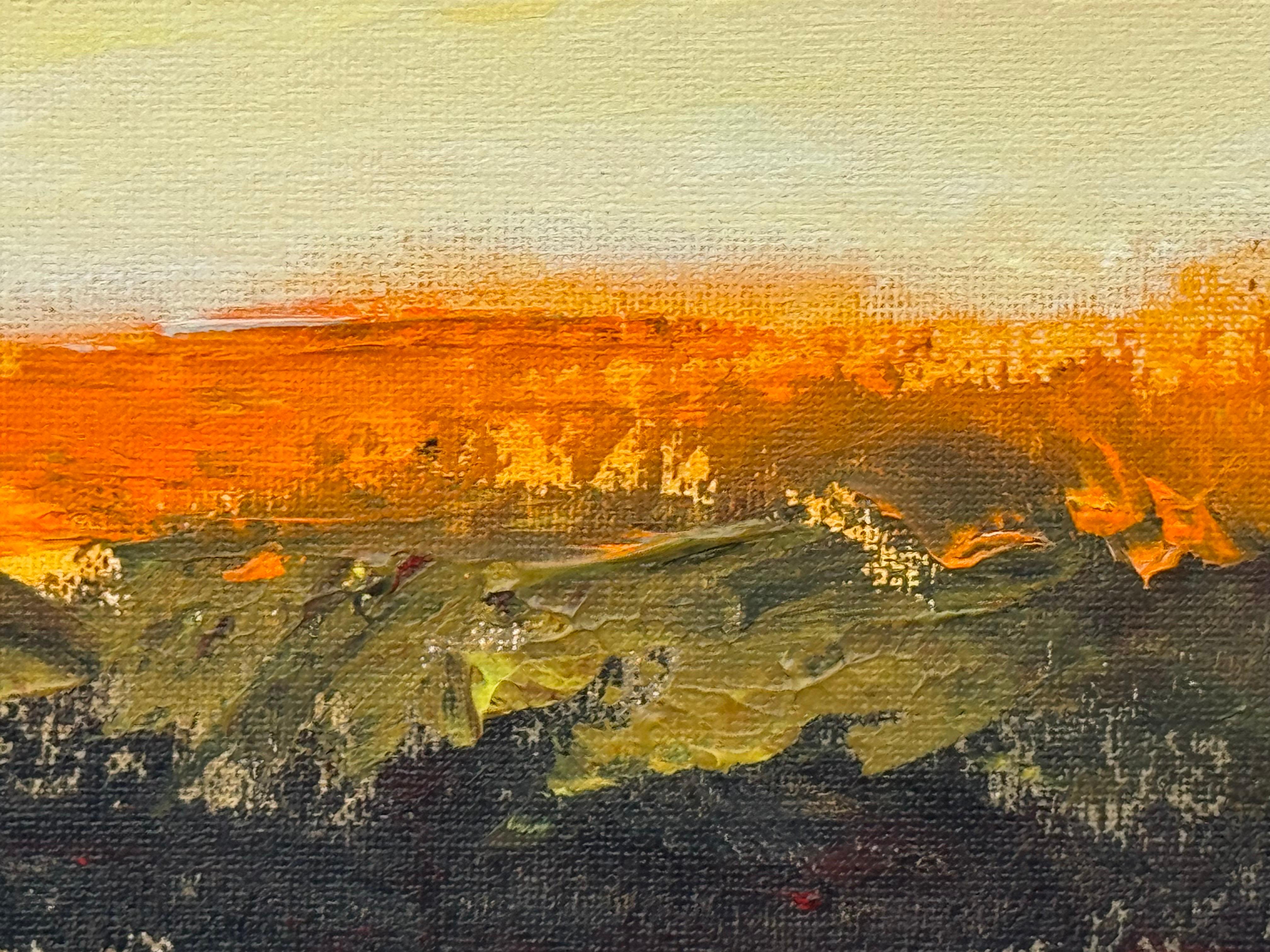 Amber Veil - Miniature Abstract Landscape Art by Contemporary British Artist For Sale 8