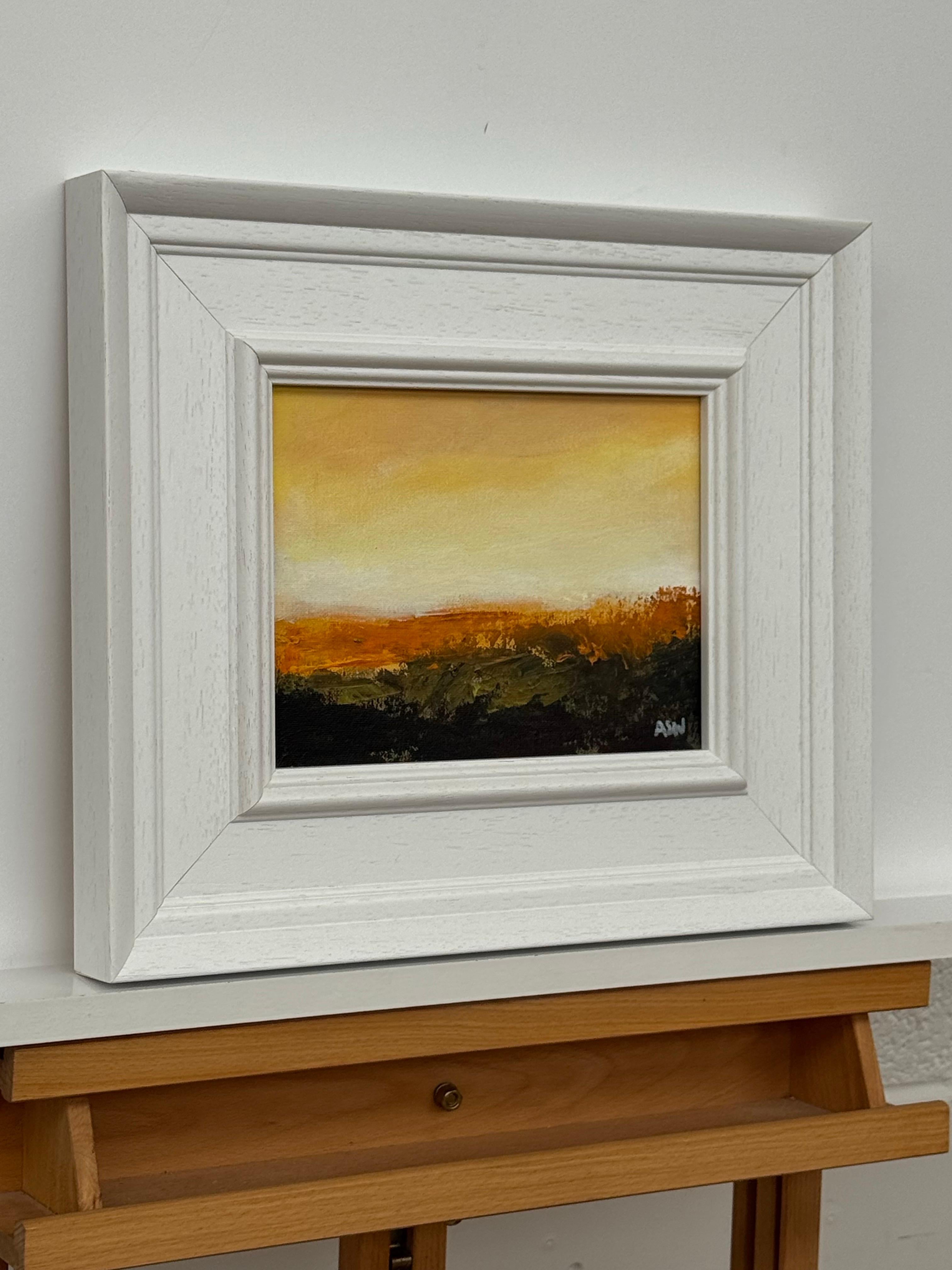Amber Veil - Miniature Abstract Landscape Art by Contemporary British Artist - Painting by Angela Wakefield