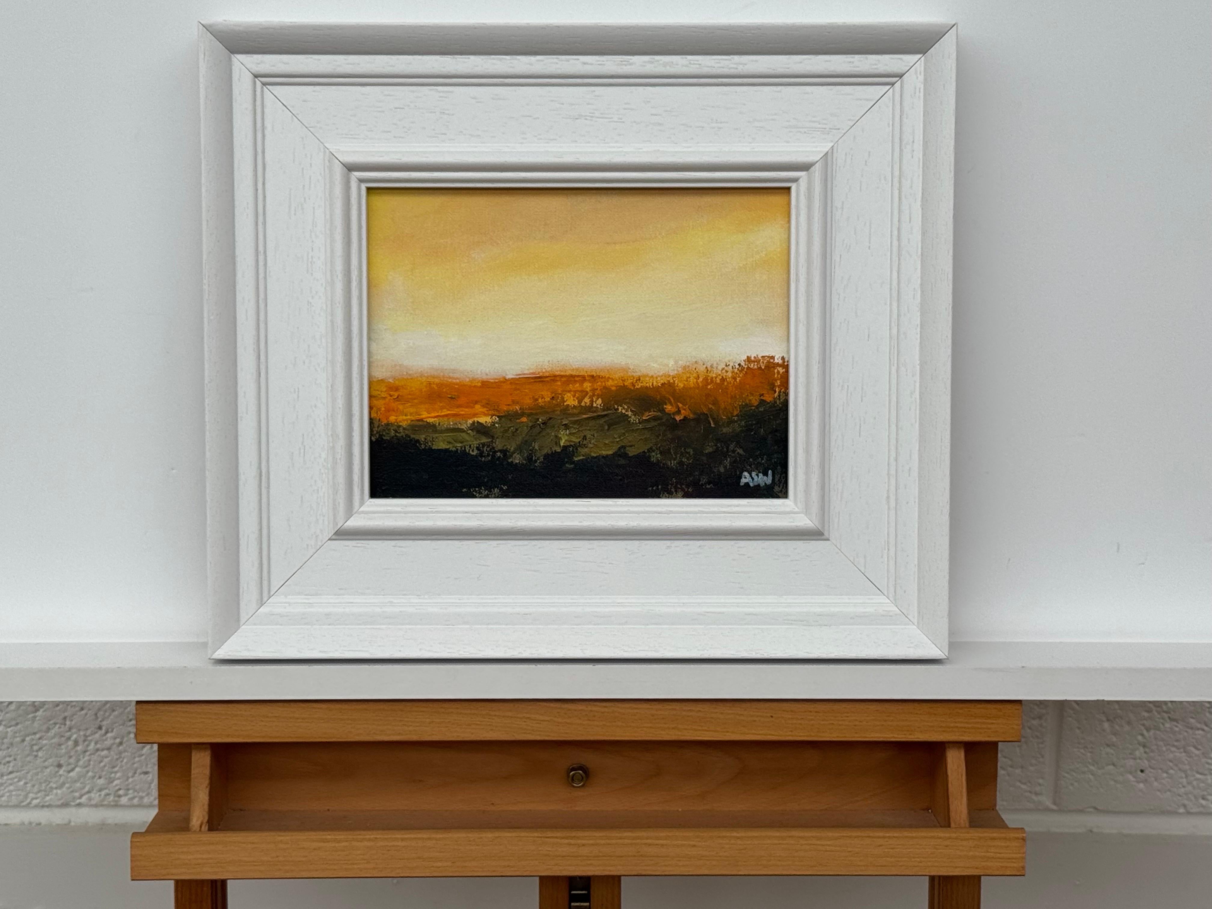Amber Veil - Miniature Abstract Landscape Art by Contemporary British Artist - Gray Landscape Painting by Angela Wakefield