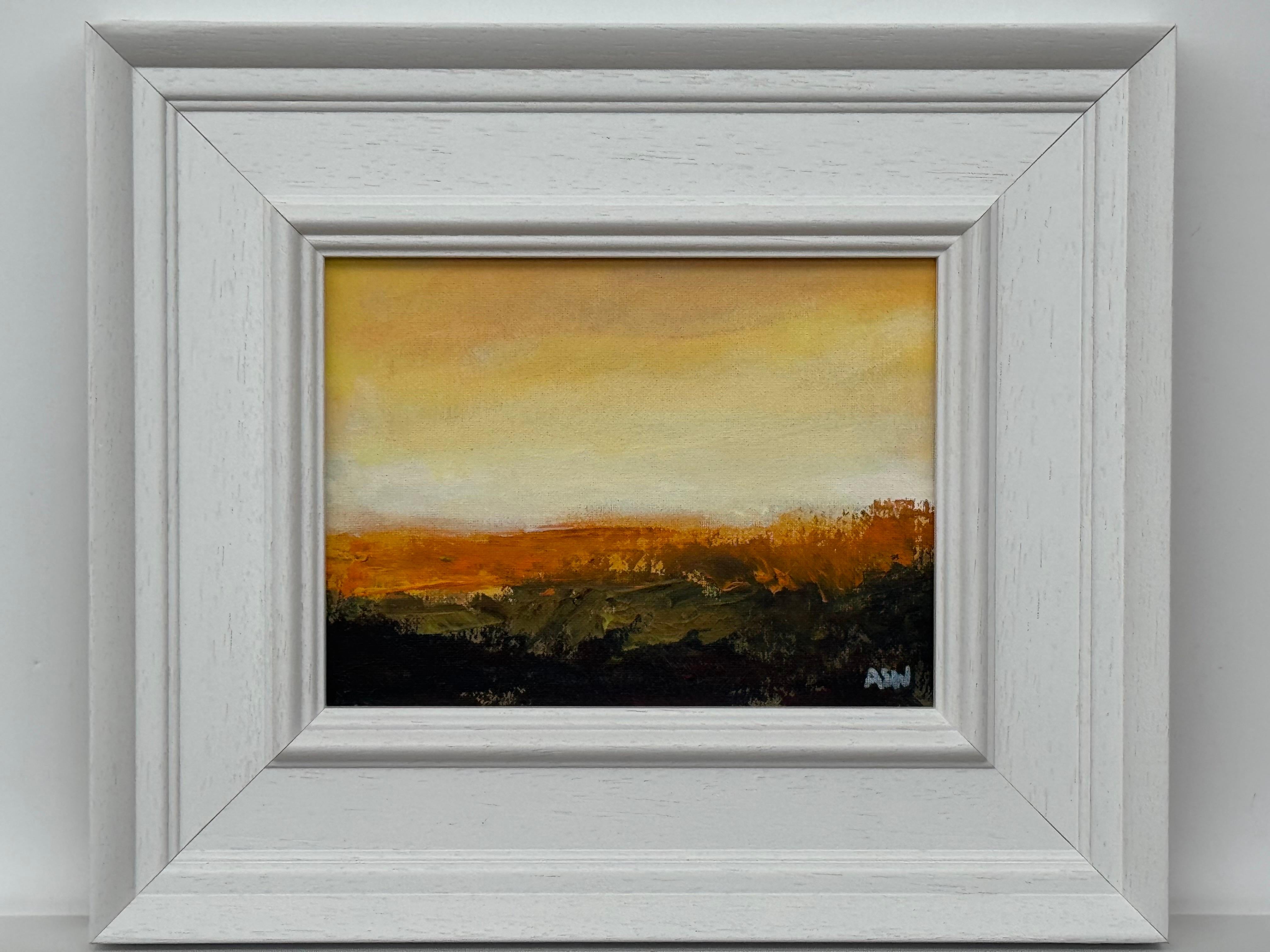 Amber Veil - Miniature Abstract Landscape Art by Contemporary British Artist For Sale 1