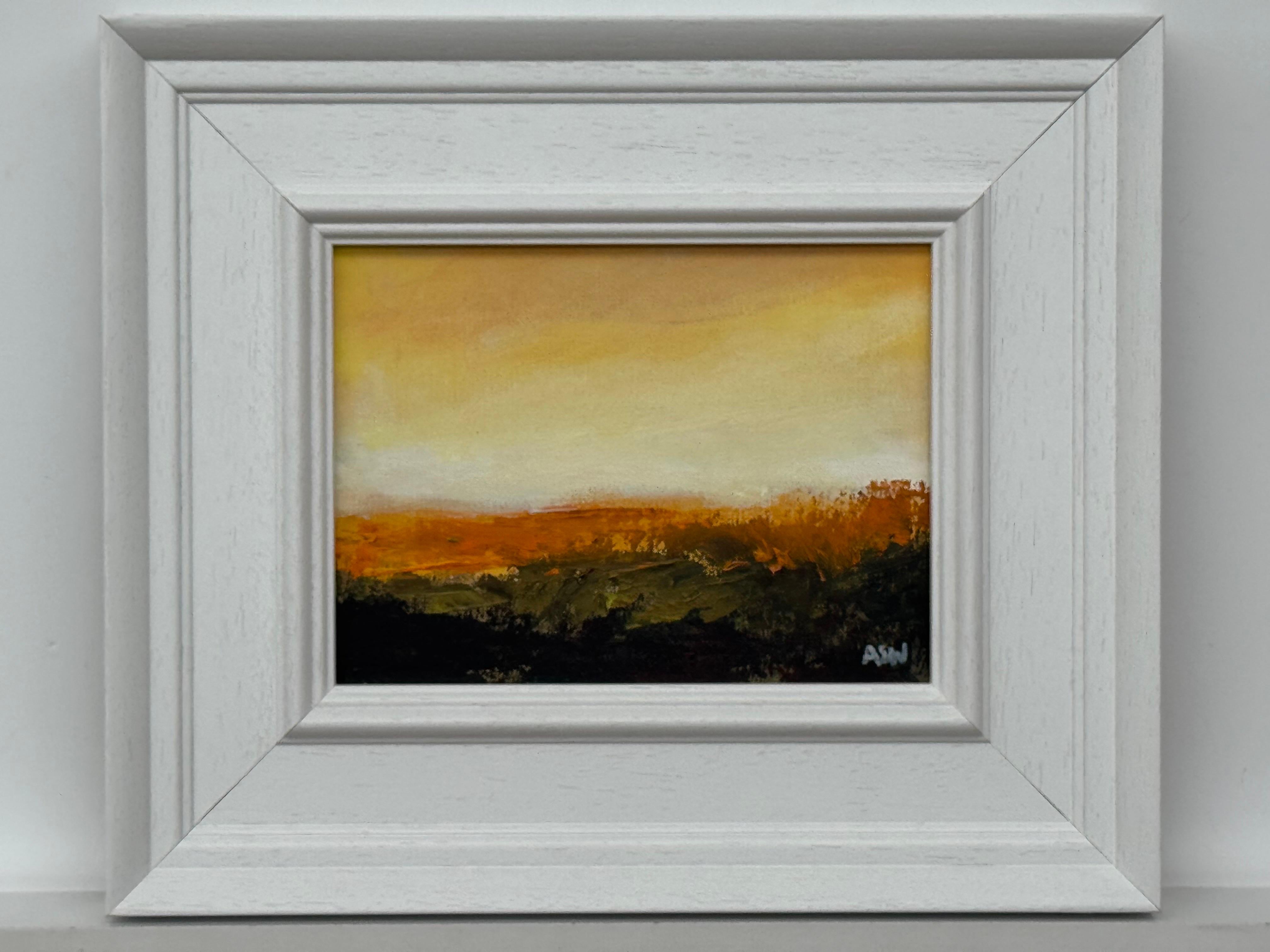 Amber Veil - Miniature Abstract Landscape Art by Contemporary British Artist For Sale 2