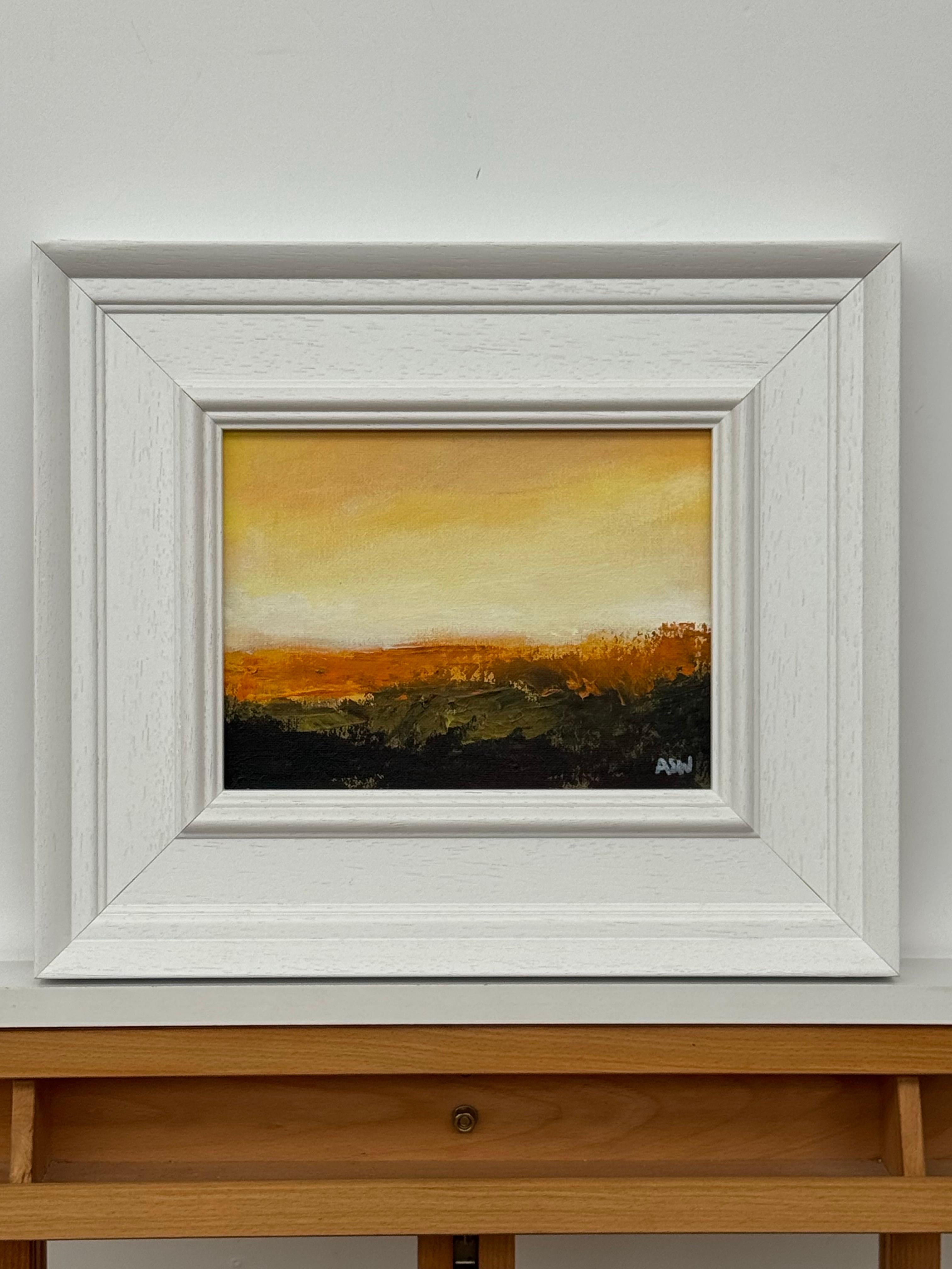 Amber Veil - Miniature Abstract Landscape Art by Contemporary British Artist For Sale 3