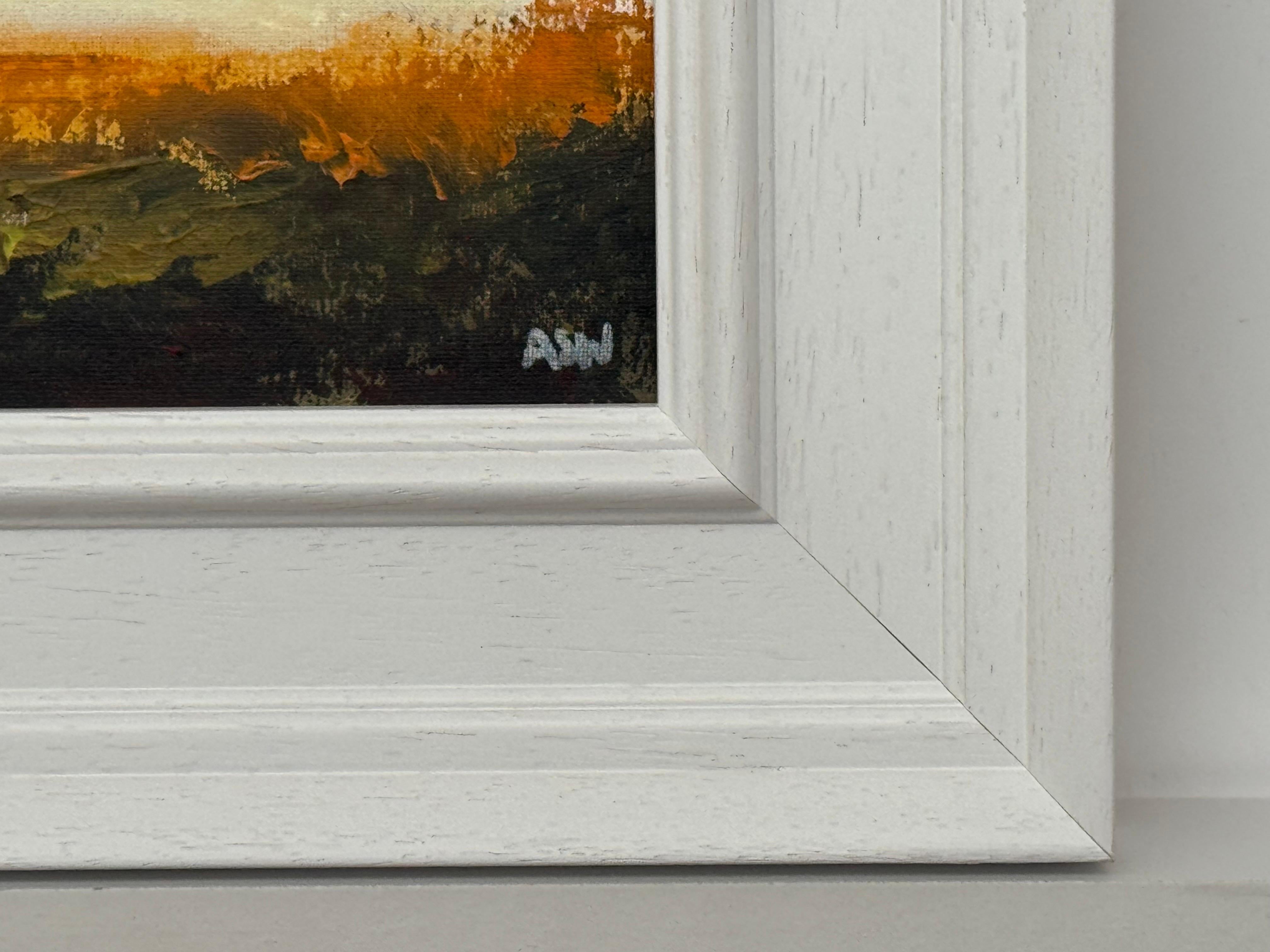 Amber Veil - Miniature Abstract Landscape Art by Contemporary British Artist For Sale 4