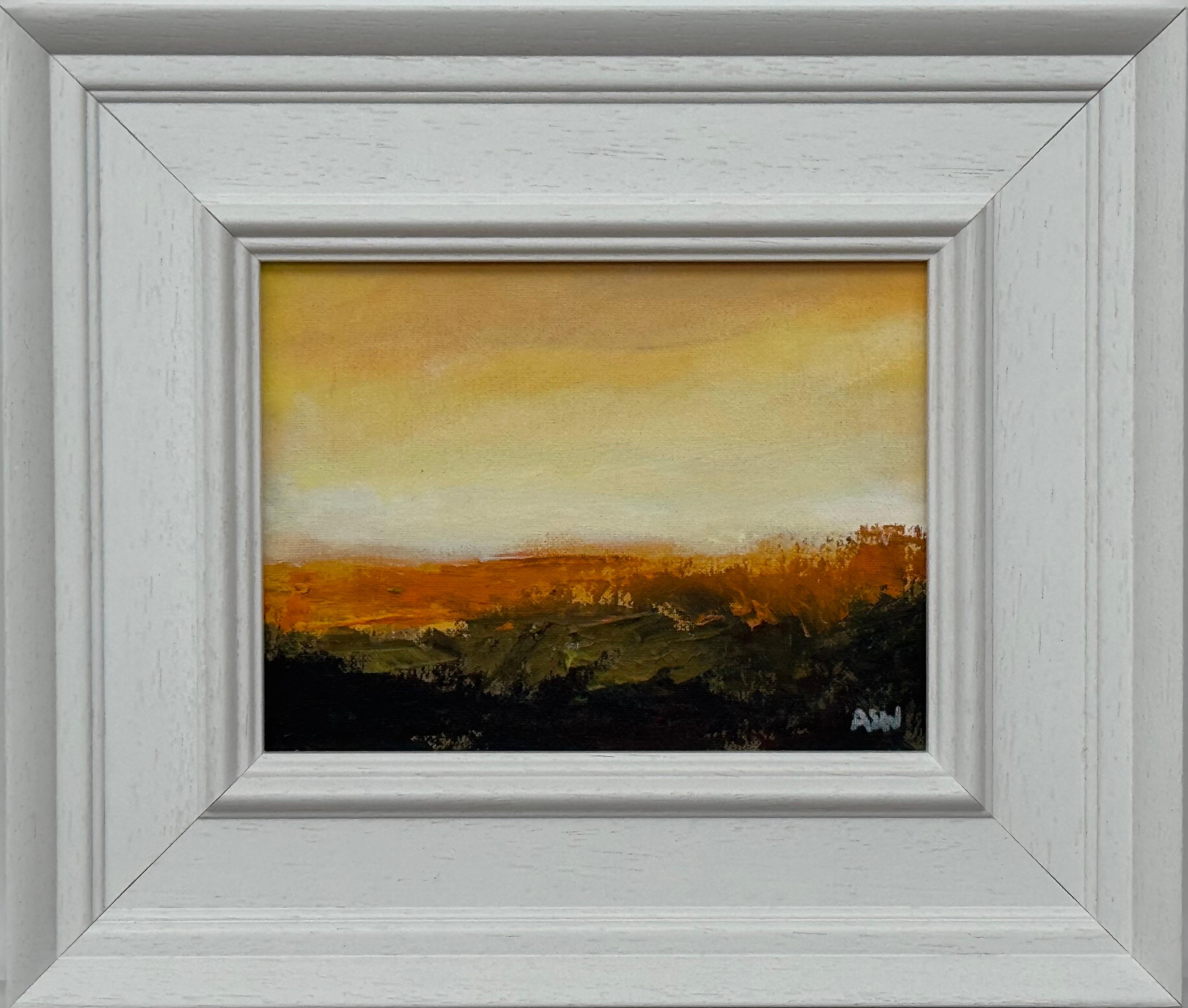 Angela Wakefield Landscape Painting - Amber Veil - Miniature Abstract Landscape Art by Contemporary British Artist