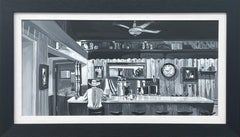 American Cowboy Diner Painting by British Contemporary Artist in Black & White