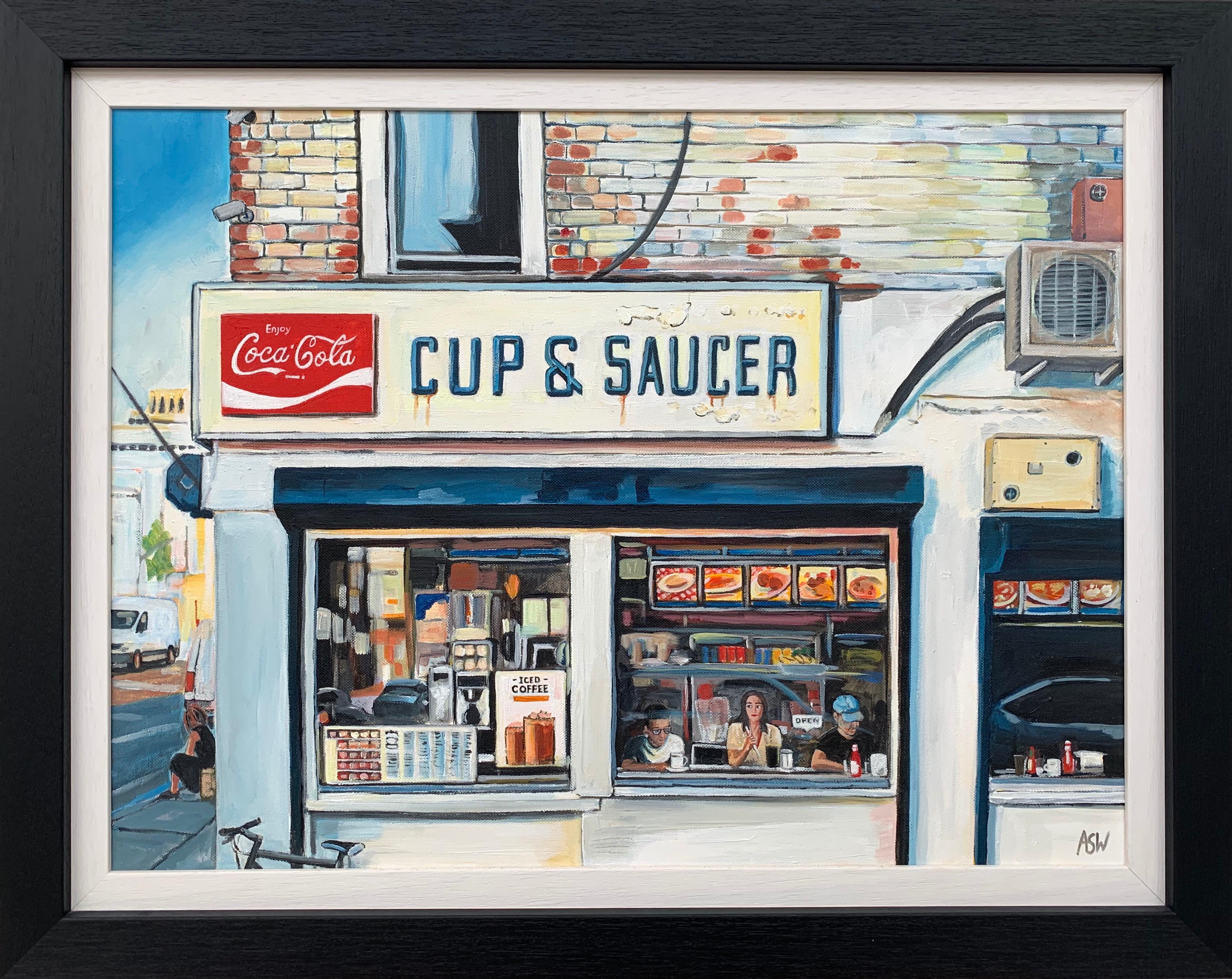 Angela Wakefield Interior Painting - American Diner New York City Original Painting by Leading British Urban Artist