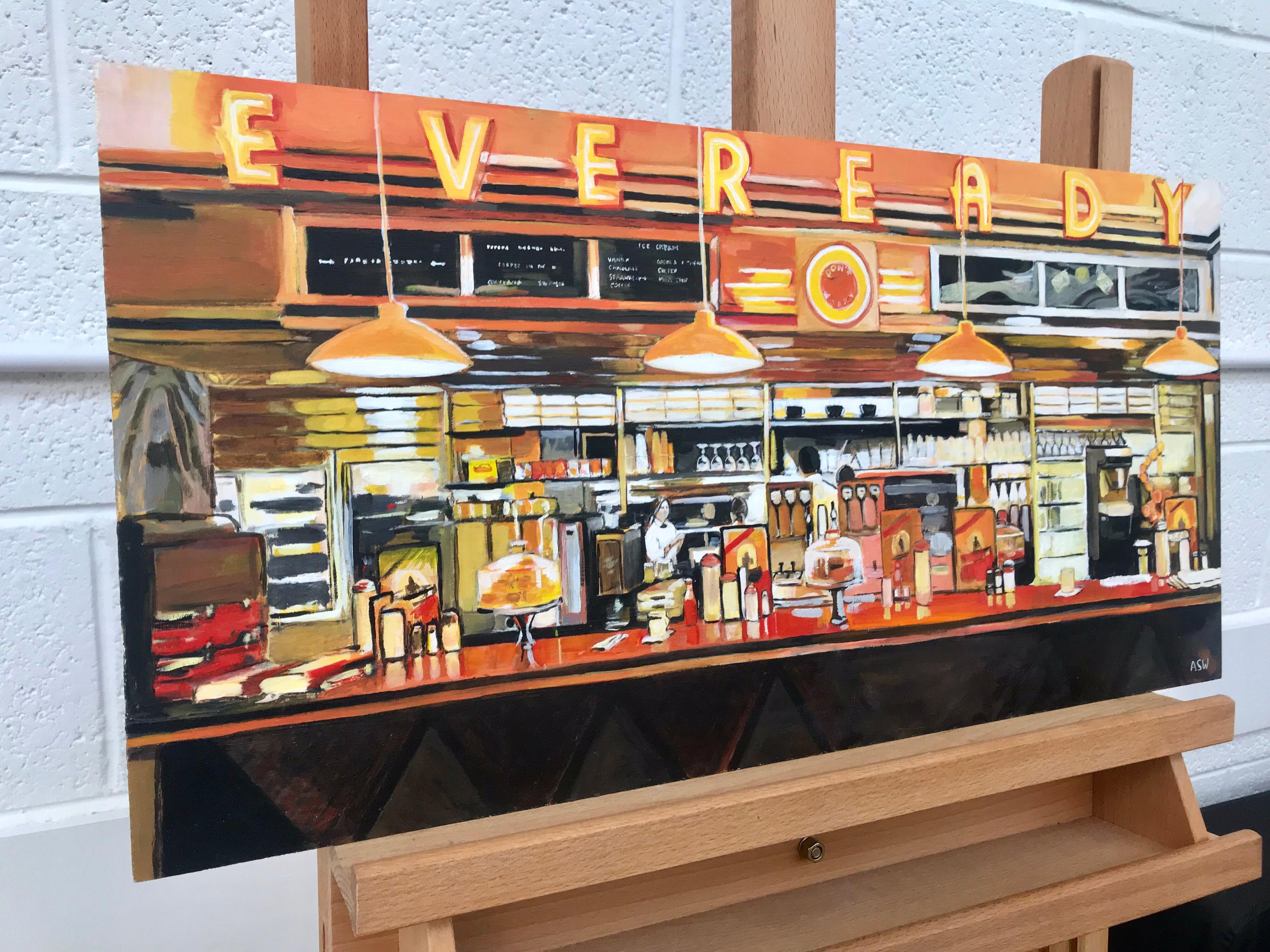 American Diner Still Life Painting by Leading British Urban Landscape Artist For Sale 5