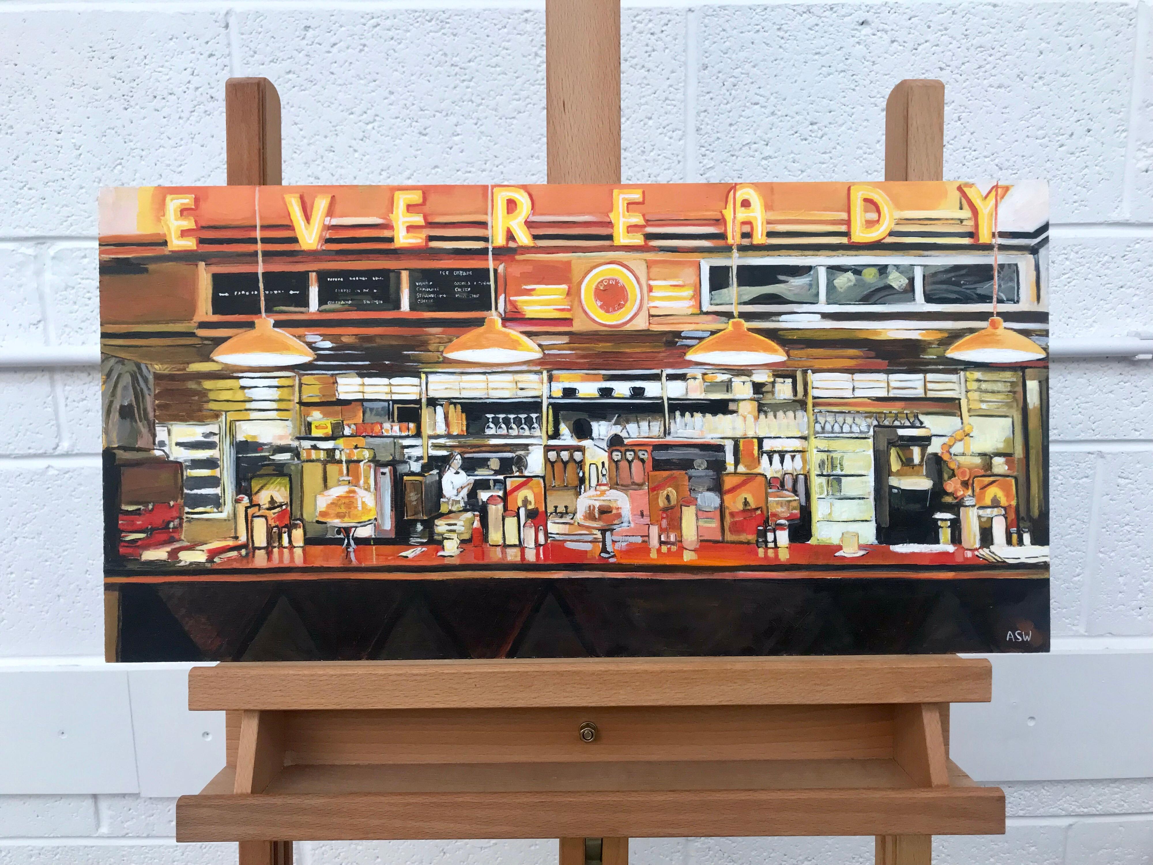 American Diner Still Life Painting by Leading British Urban Landscape Artist For Sale 7