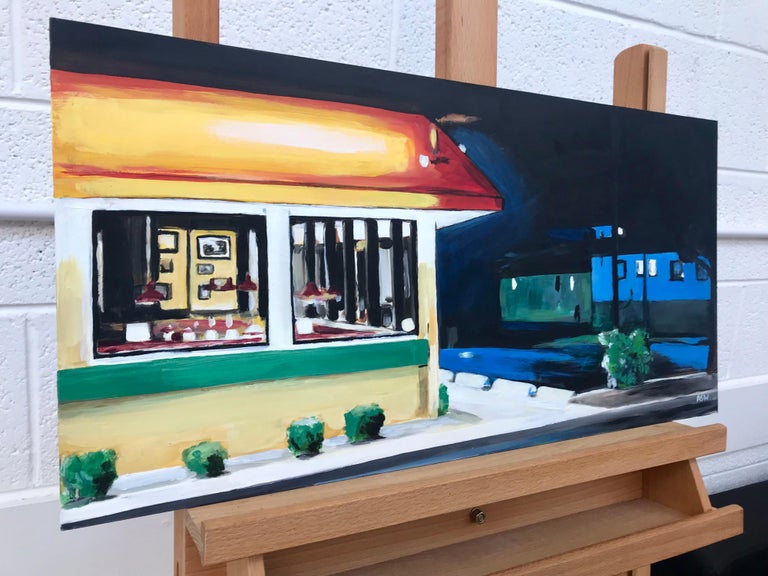 Edward Hopper American Diner Painting by Leading British Urban Landscape Artist For Sale 9